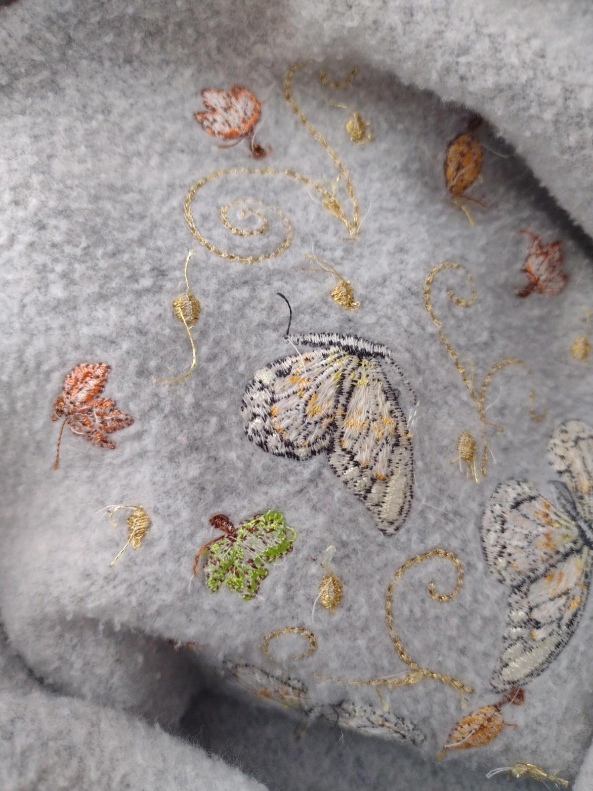 Vintage Speculation Sweatshirt PXL Embroidered Butterflies Leaves Scrolls Gray
