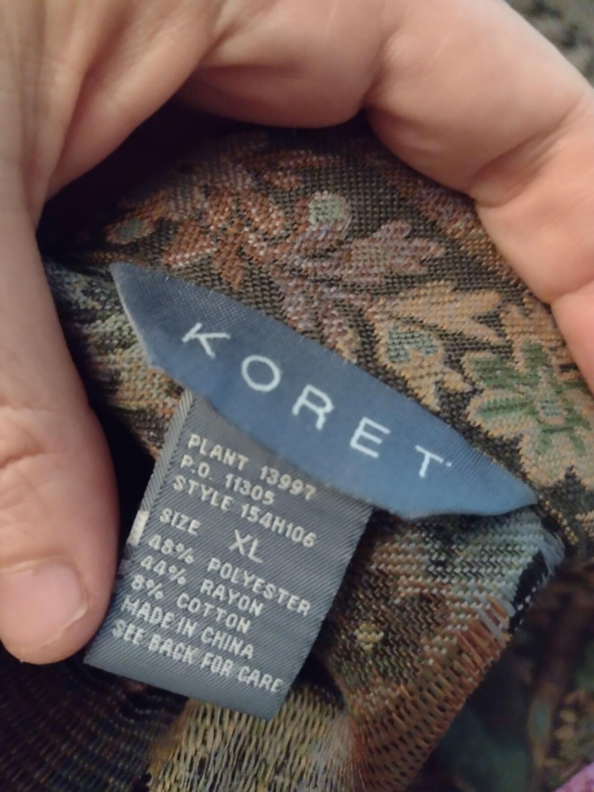 Vintage Koret Tapestry Jacket XL Floral Jacquard Earth Tones Mandarin Collar