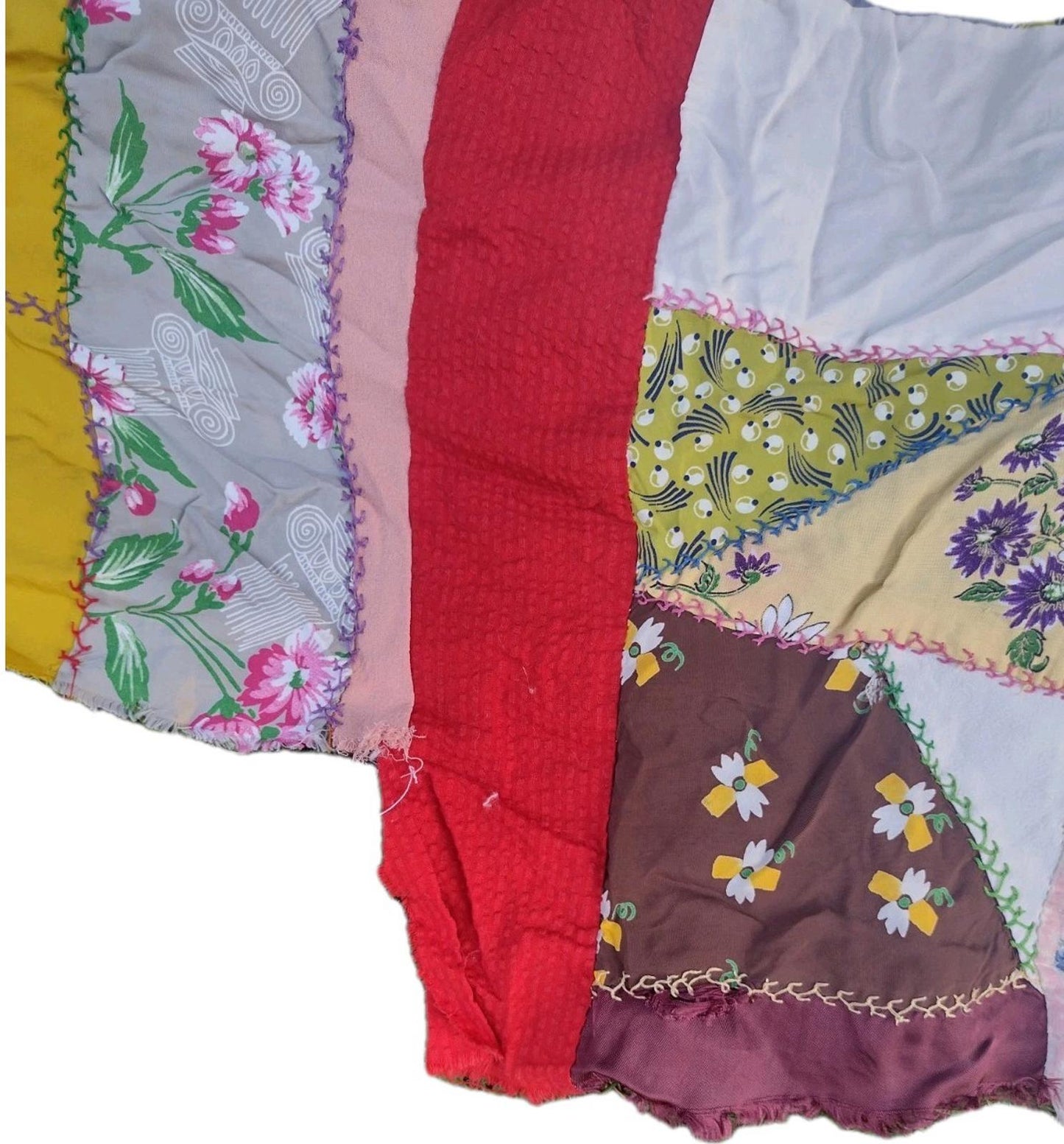 Vintage Crazy Quilt Topper 10x6 ft 1930s–50s Patchwork Curtain Panel Potential