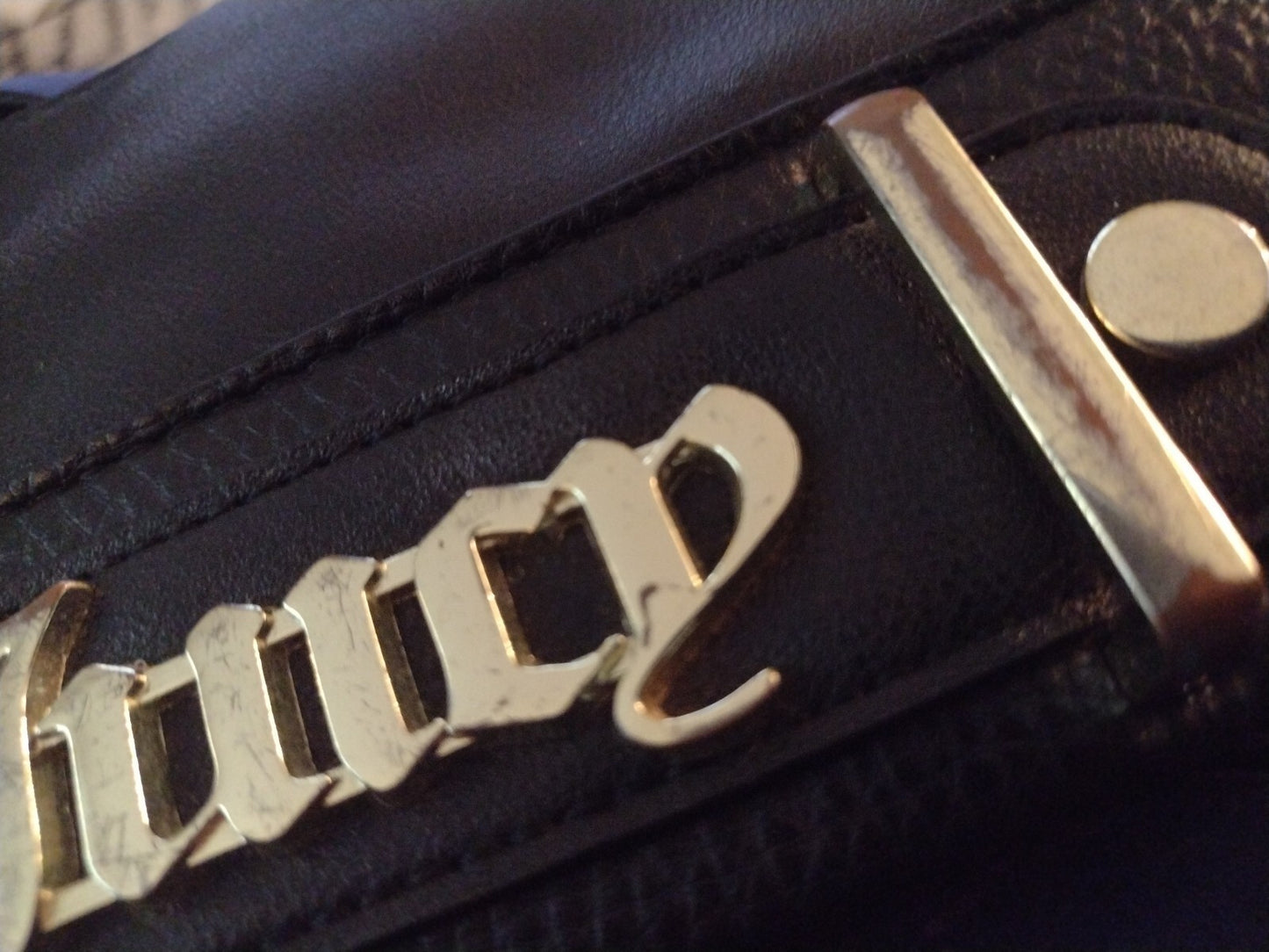 Juicy Couture Black Crossbody Bag Faux Leather Y2K Gold Logo Adjustable Strap