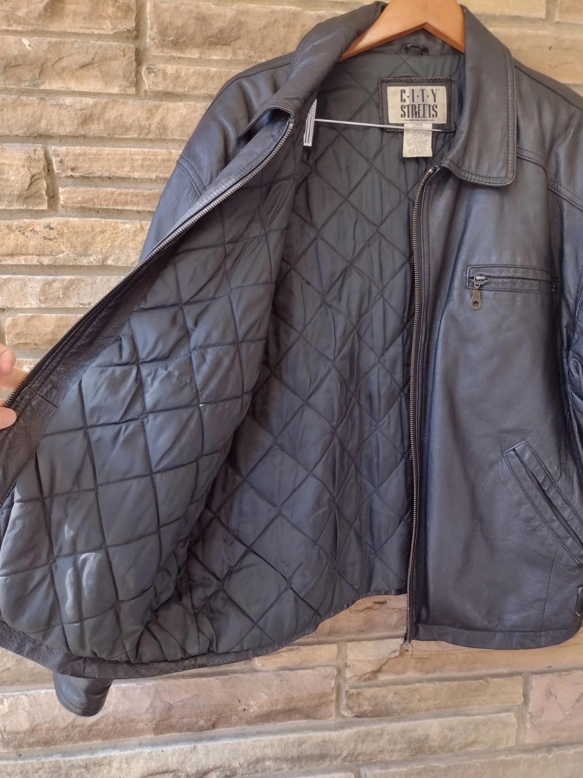 VTG City Streets Real Leather Black Moto Jacket L Y2K Brass YKK RN93677 Rare