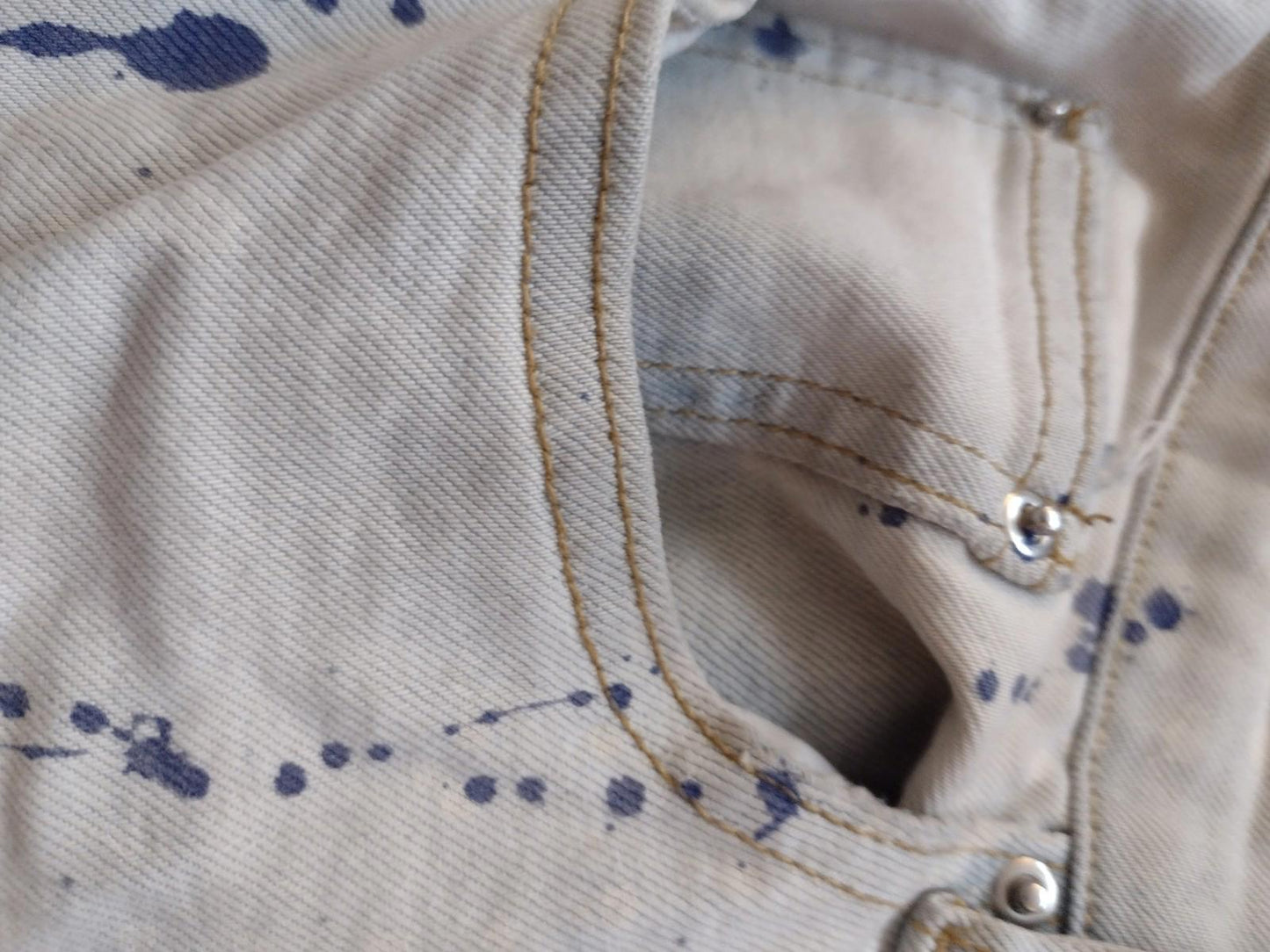 DNA Premium Skinny Jeans Distressed Paint Spatter, Blue & Clear Rhinestones 30