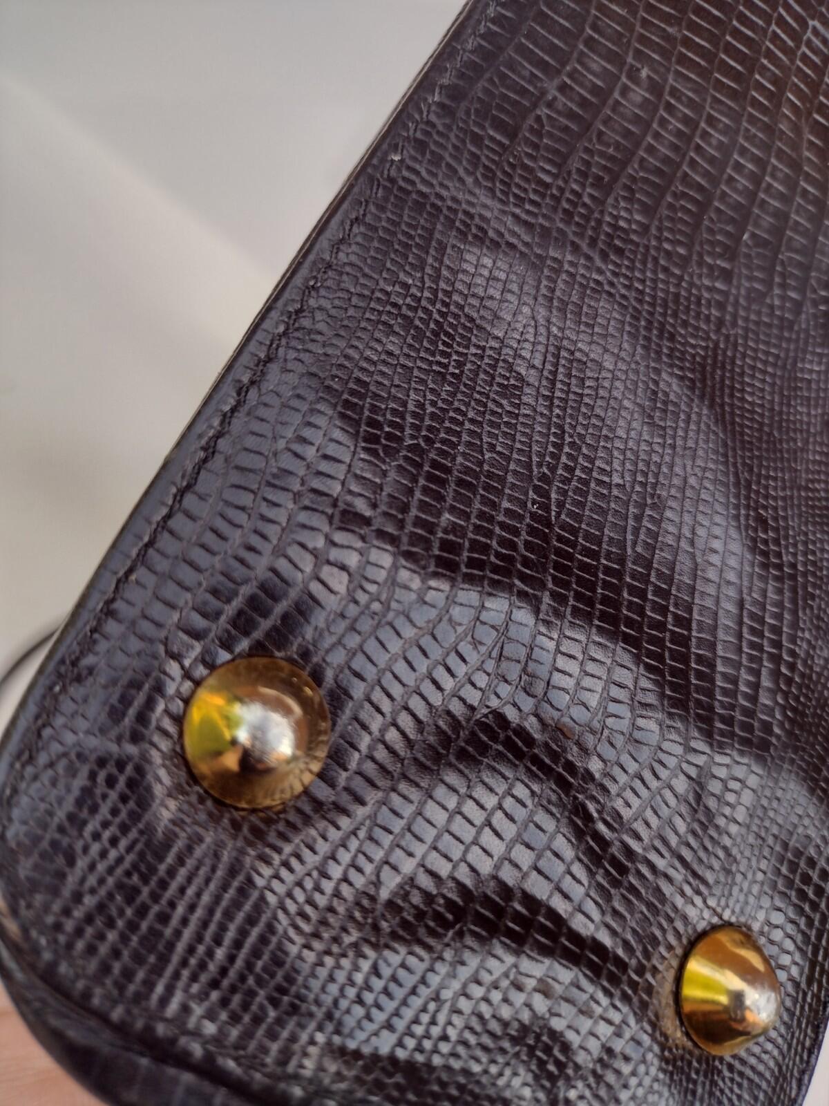 VTG 60s Zenith Canada Embossed Leather Lizard Look Handbag Black Brown Purse