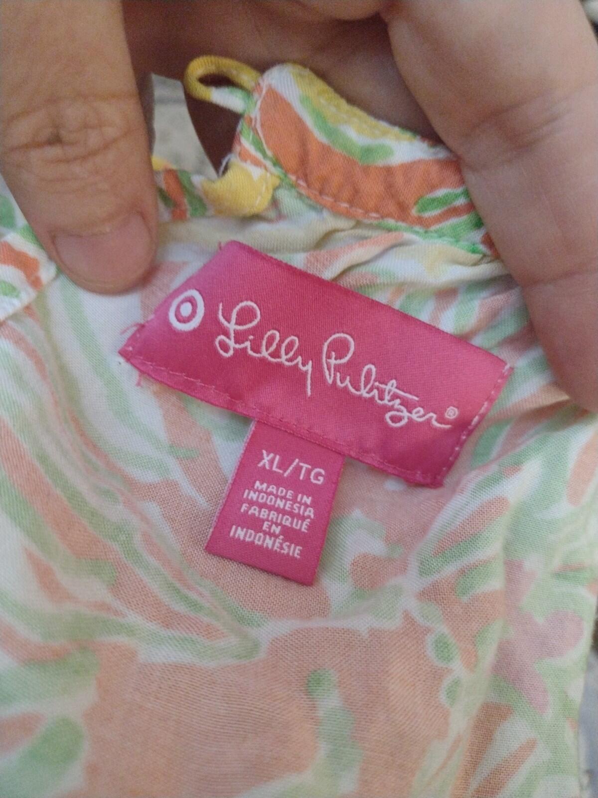 Lilly Pulitzer Target yellow pink green jungle rayon romper jumpsuit pockets XL