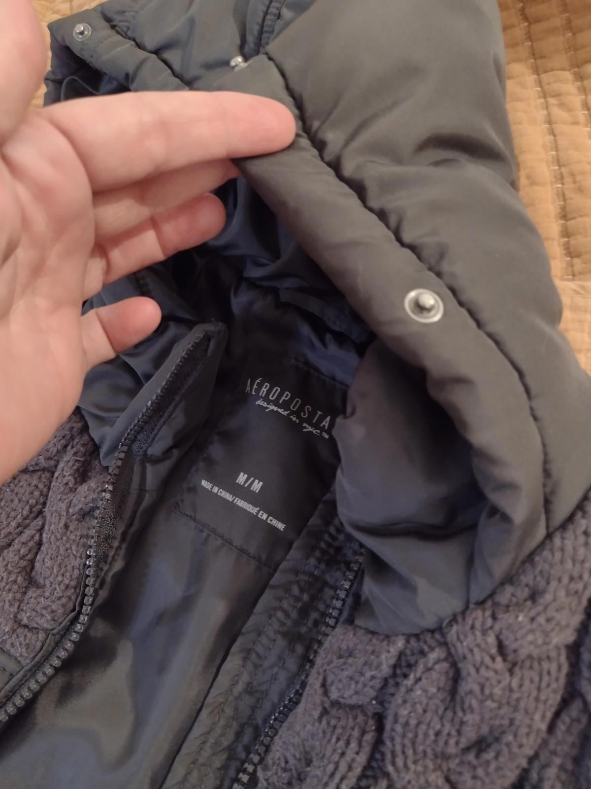 Aerie Aeropostale Y2K Zip Front Puffer Vest Sweater Knit Top Hooded Gray Sz M