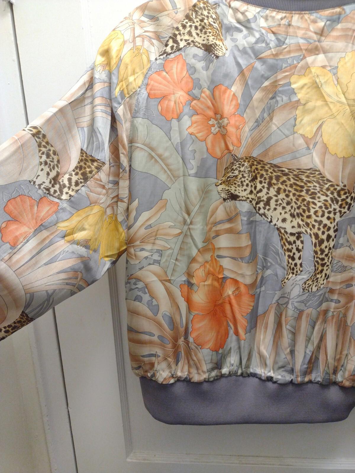 Vintage Damee NY Satin Bomber Jacket Cheetah Zip-Up Art To Wear Sz M