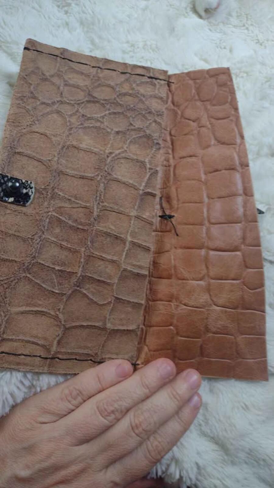 Handmade artisan croc snake embossed suede wallet new