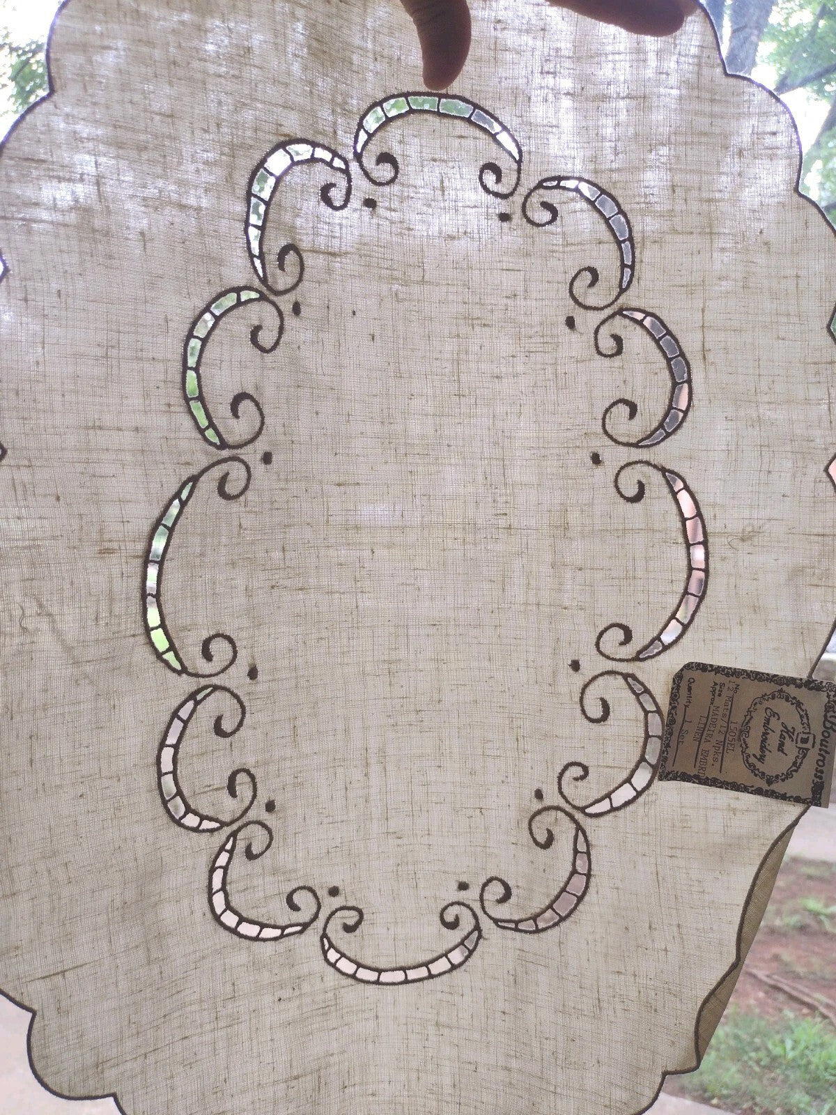 Vintage Boutross Madeira Linen Placemat Napkin Set 12 Hand Embroidered Cutwork