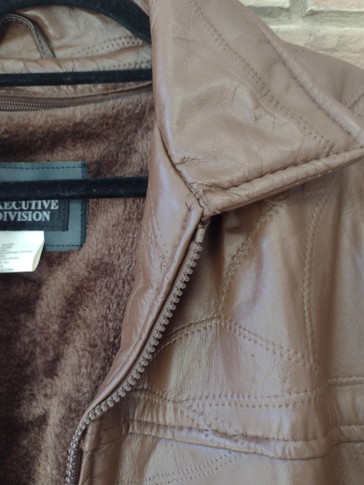 Vintage Genuine Patchwork Leather Jacket Brown W Zip Out Faux Fur Lining Sz XL