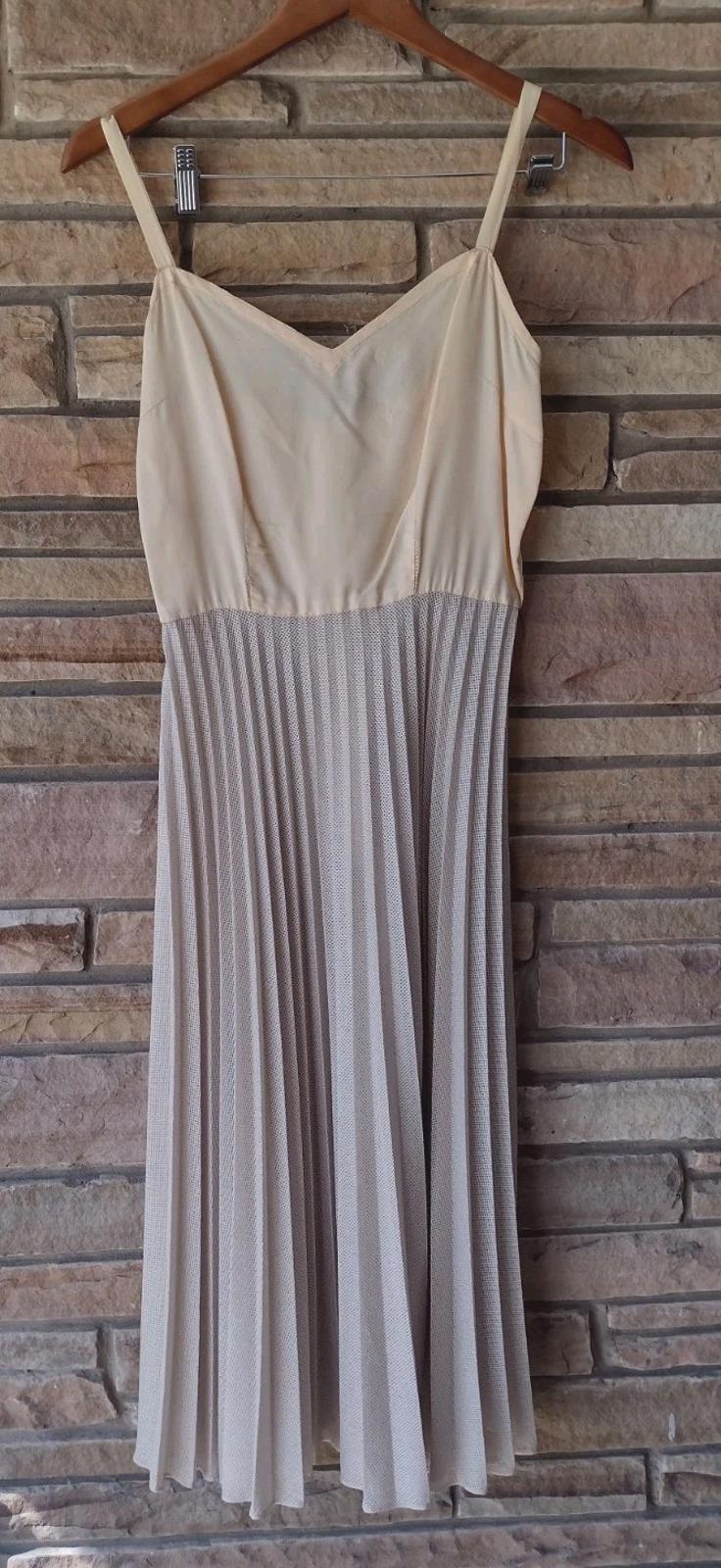 Marion McCoy 60s Mesh Lace 2 Pc Dress Set Pleated Skirt California M Beige
