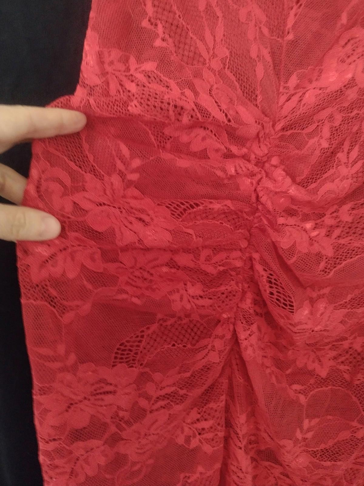 Red Stretch Lace Maxi Mermaid Dress Sheer Rear Shaping Sz L