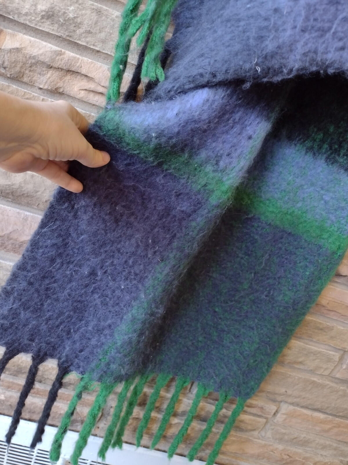Soft & Fuzzy XL Large Scale Blue & Green Striped Fringe Scarf Wrap Shawl 96 X18