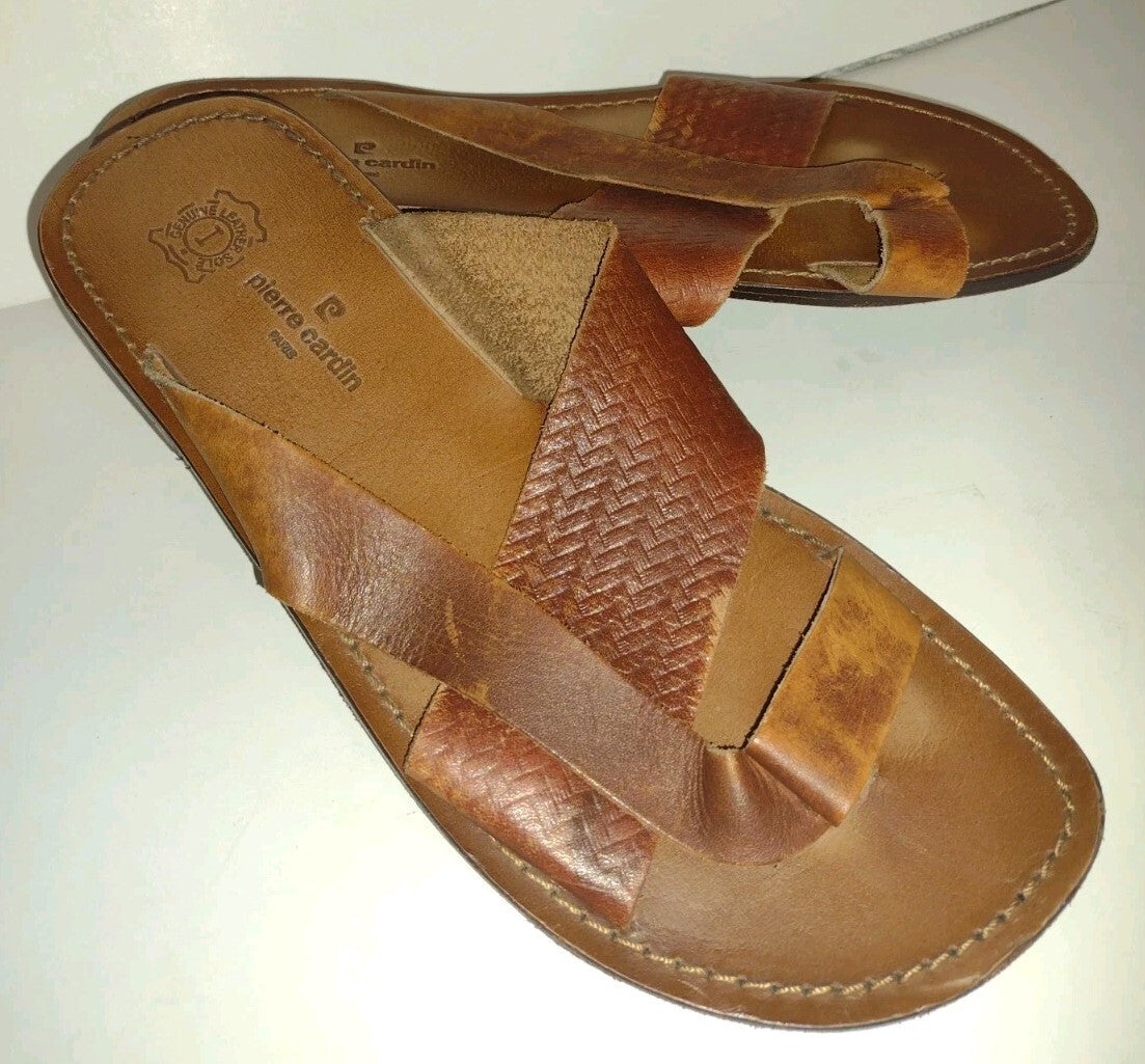 Pierre Cardin Leather Toe Loop Sandals Mens EU 42 US 8.5 9 Handmade Brown India
