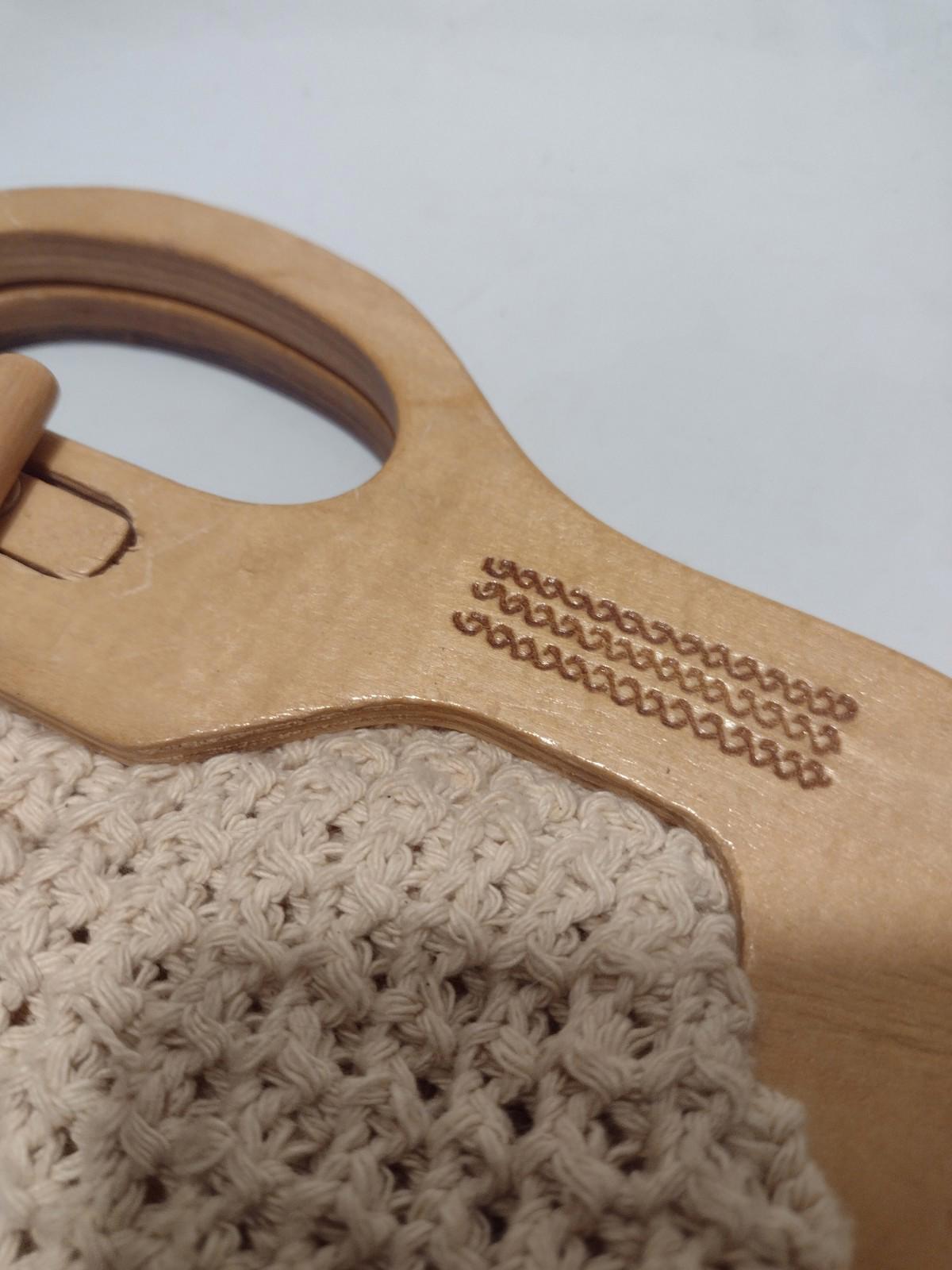 Vintage 60s Crochet Handbag Wood Handle Turn Lock Made in Hong Kong Boho