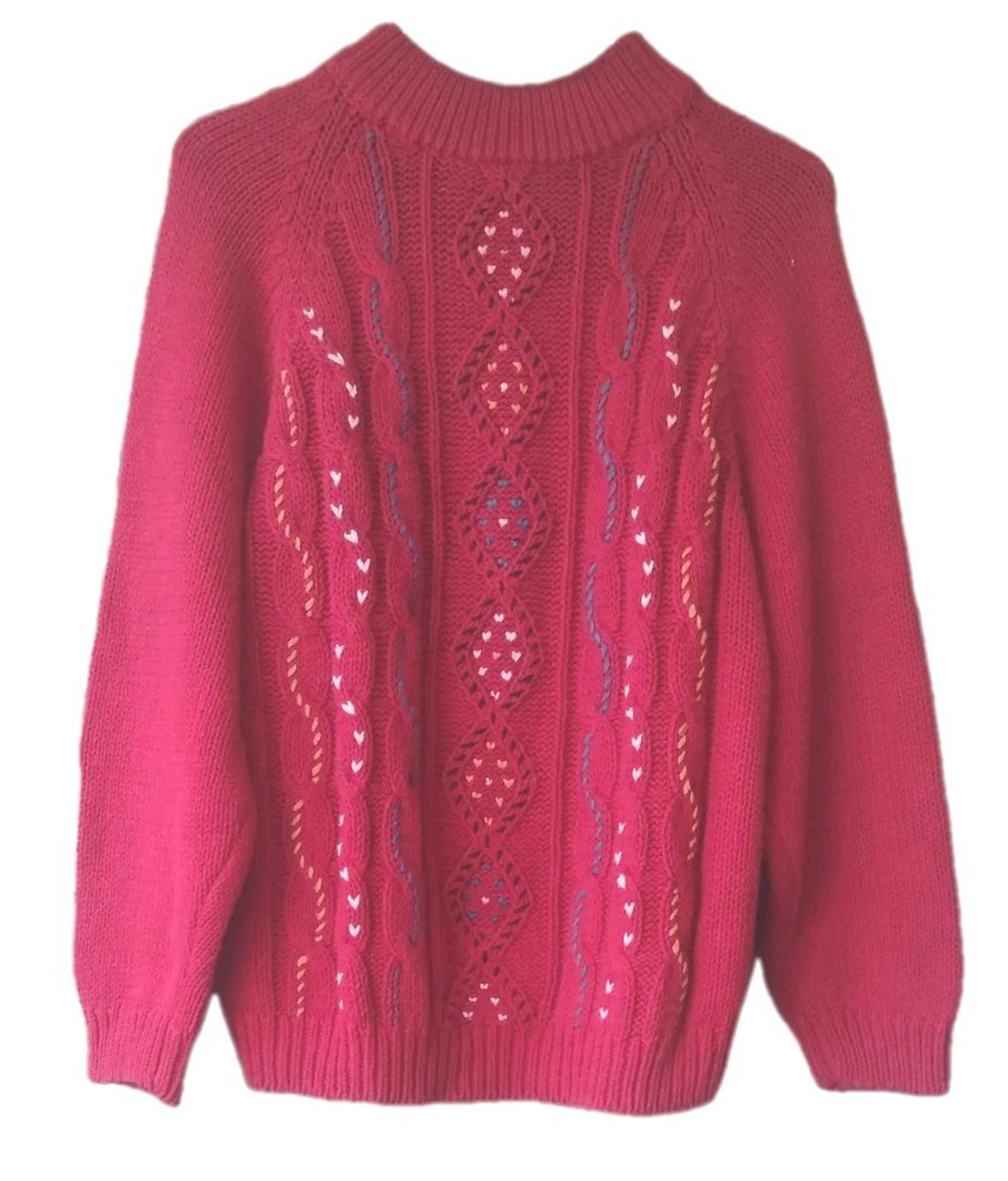 VTG 90s Max And Diane Red Embroidered Sweater Cable Knit Ramey Cotton Sz M