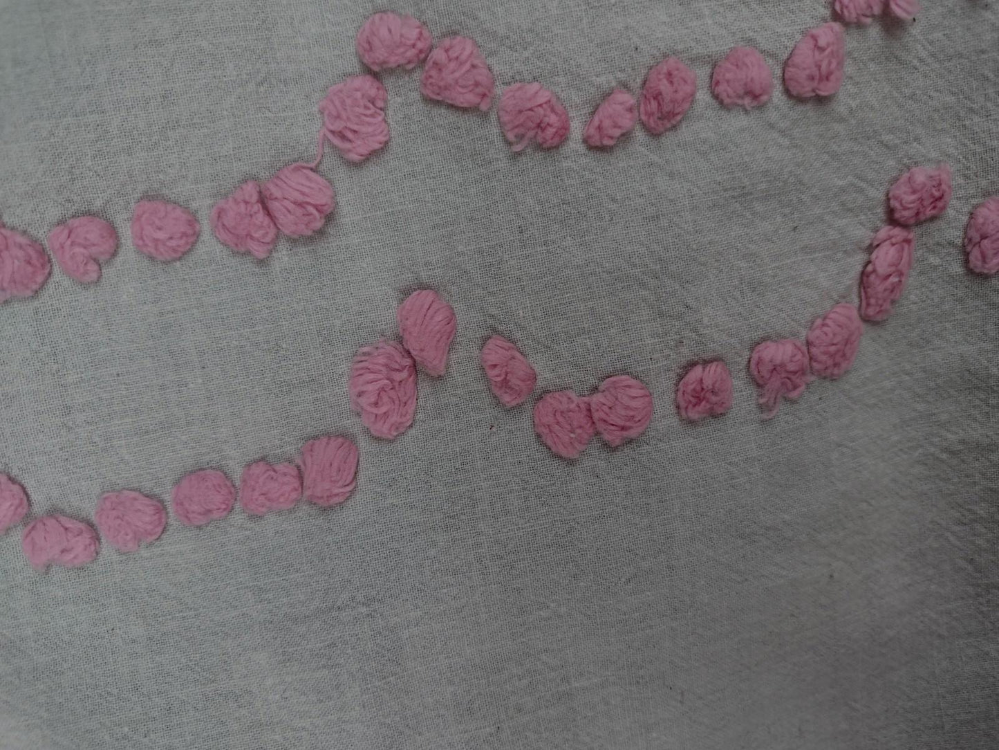 VTG 50s Tufted Yarn Duck Runner 30x60 Feedsack Dresser Scarf Pink Brown Cream