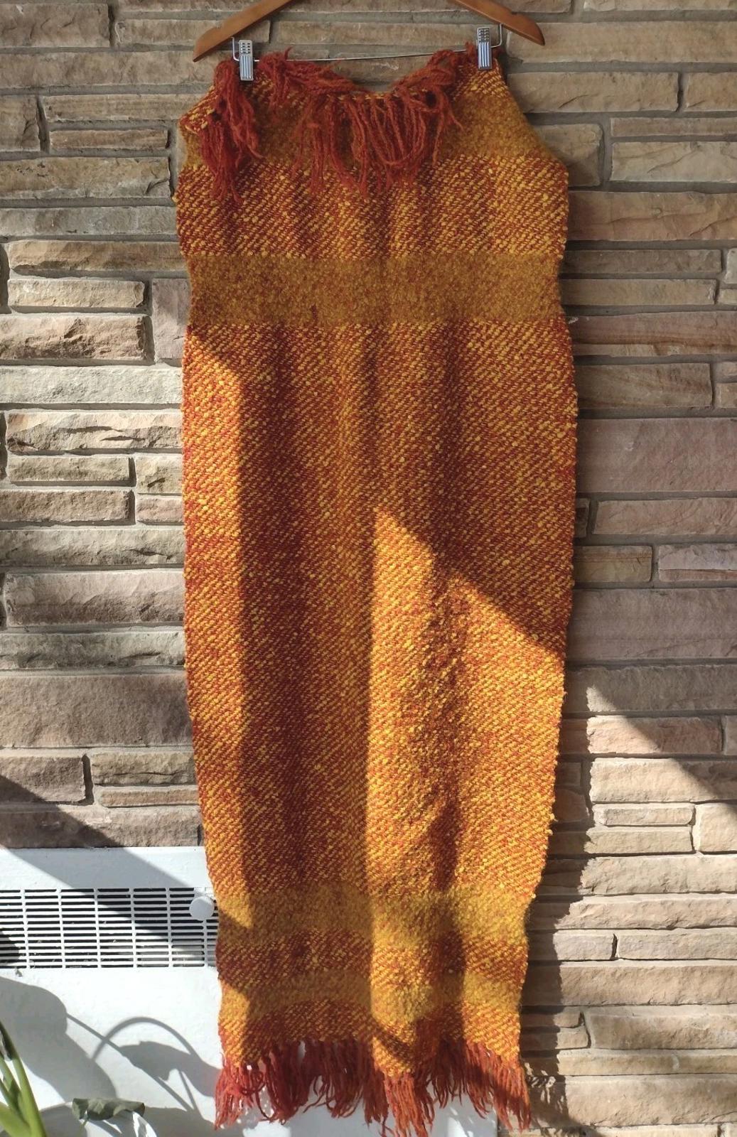 VTG 70s Handwoven Mohair & Wool Wrap Shawl Claudia Rosen, Weaver Red Yellow Rust