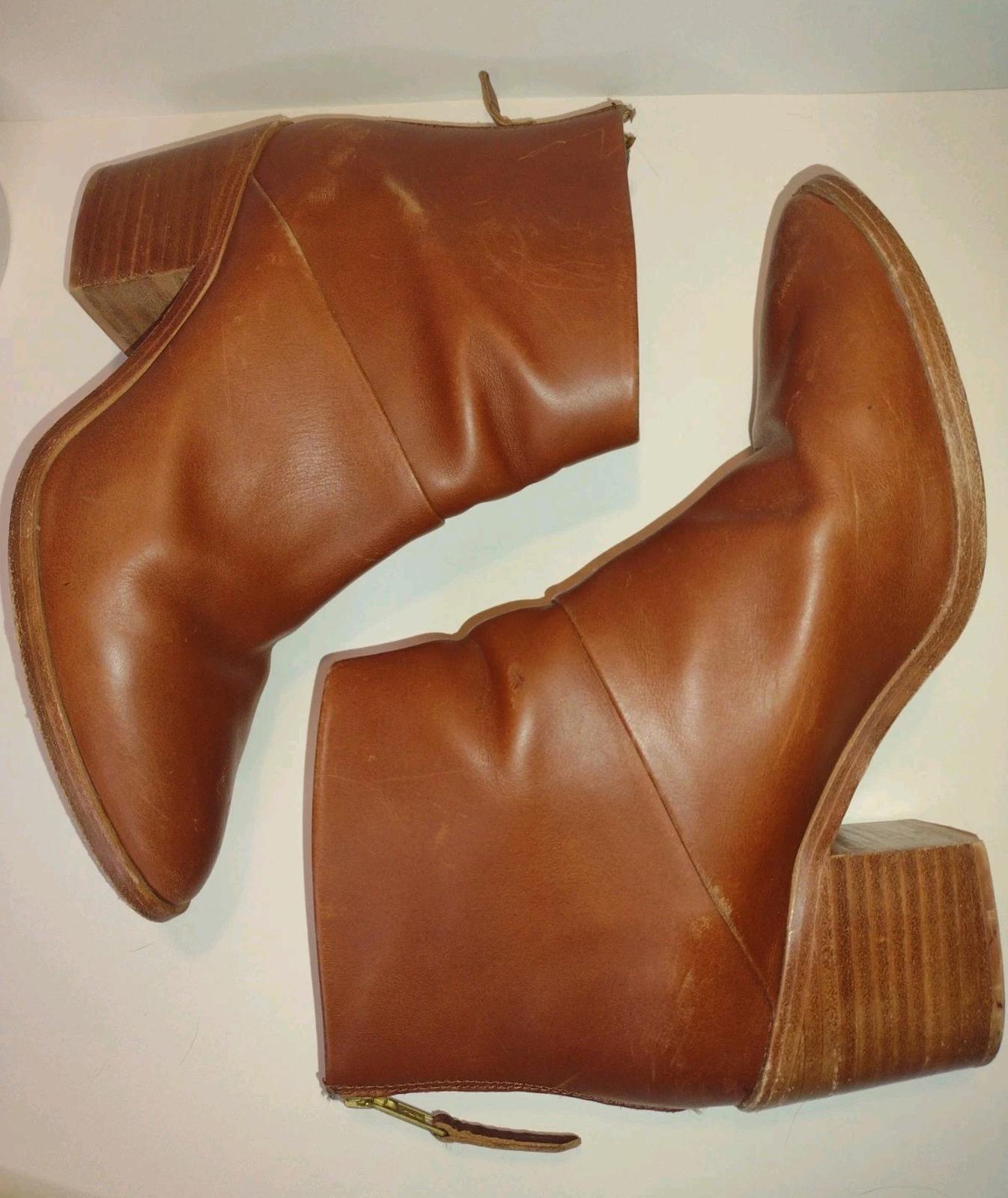 NISOLO Dari Commuter Boots Brown LeatherBlock Heel Almond Toe Ankle Women’s Sz 8