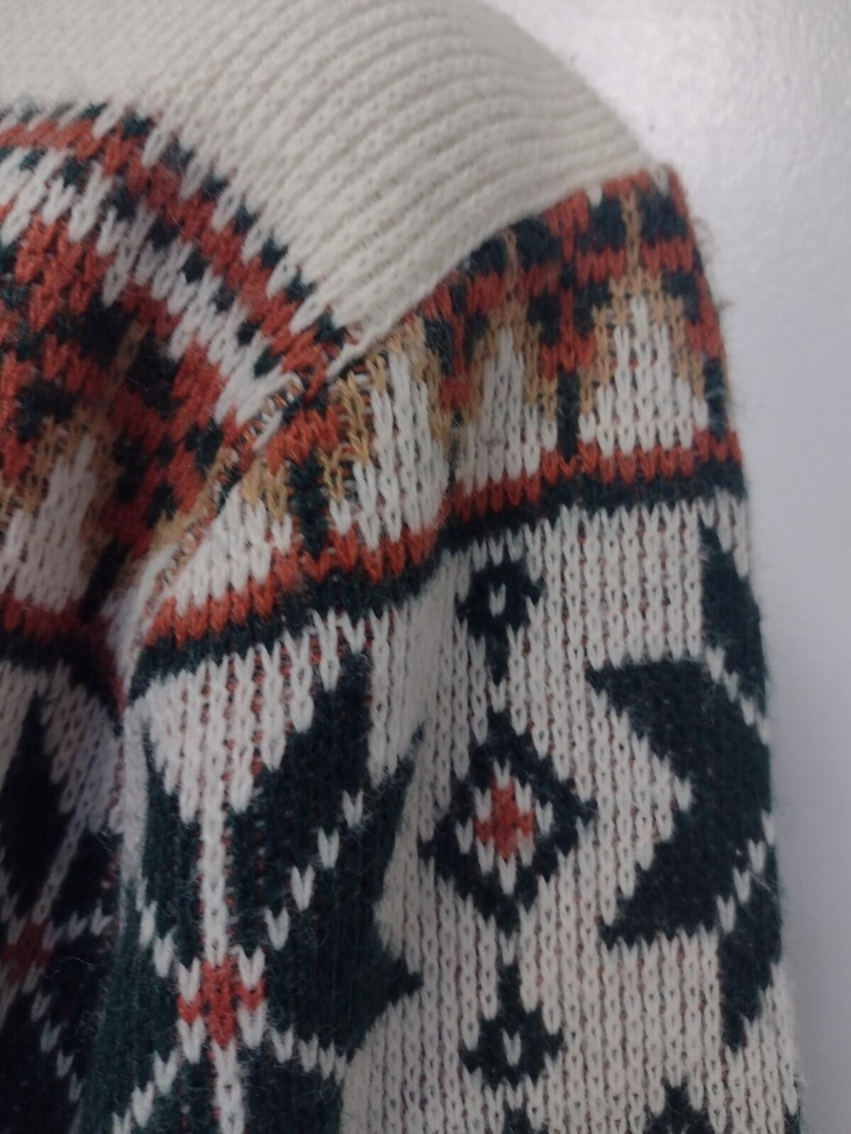 80s McBriar Fair Isle Sweater M Cream Rust Green Nordic Knit
