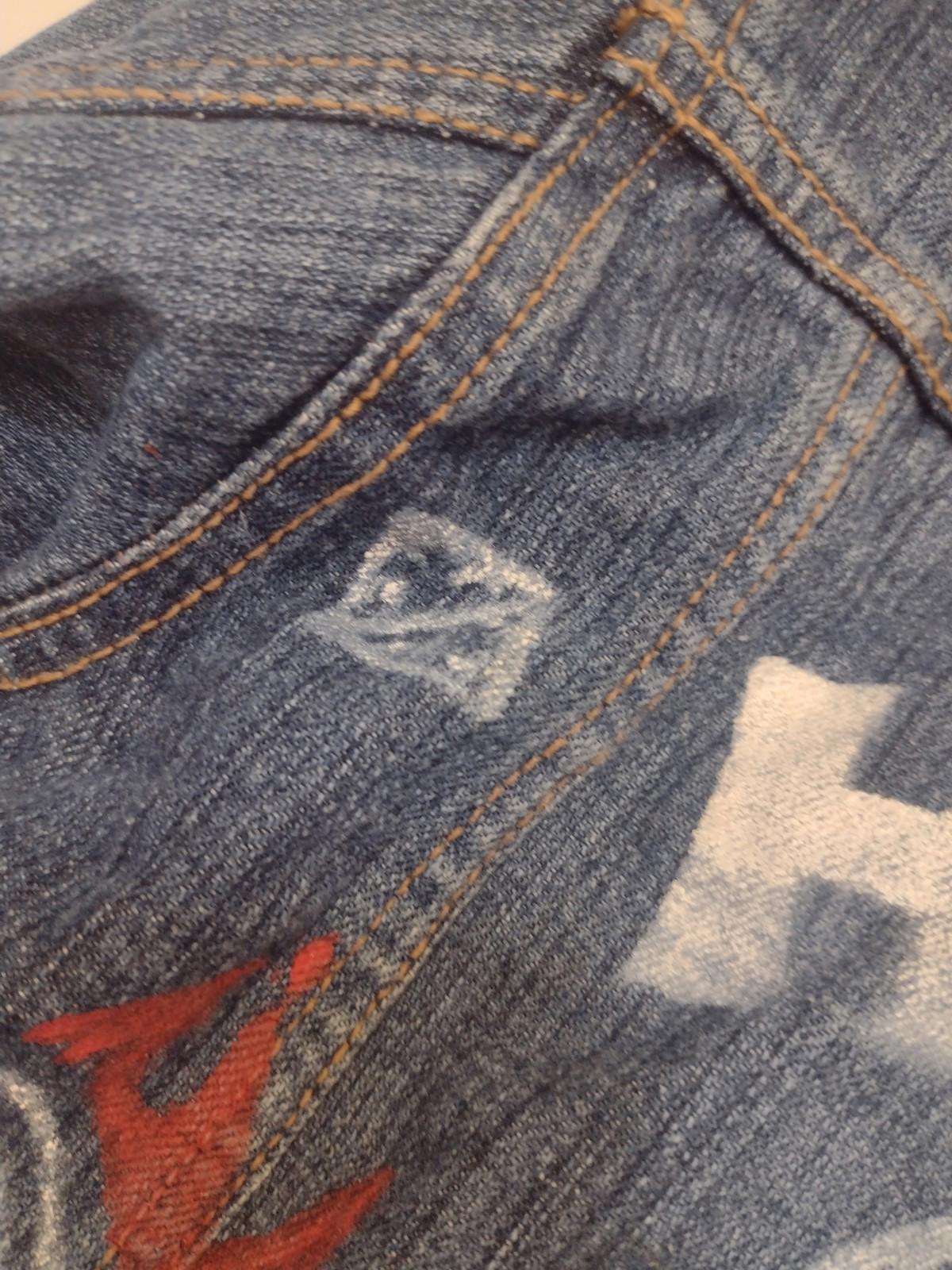 Eddie Bauer Hand Painted Hellfire Club Denim Jacket Youth 10/12 Custom Art