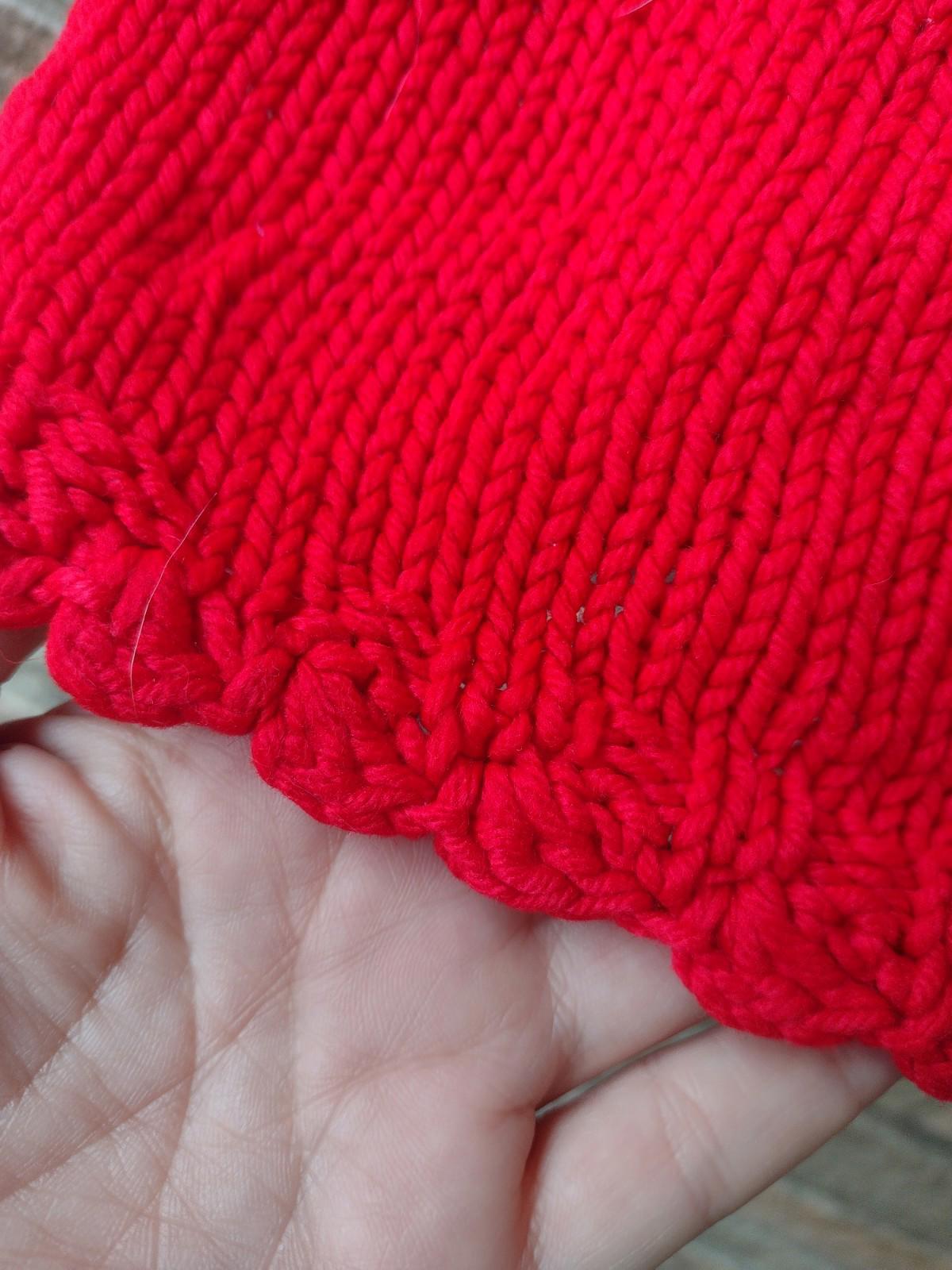🔥Handmade VTG 90s Bright Red Knit Vest Tunic Kangaroo Pocket Scalloped Trim S/M