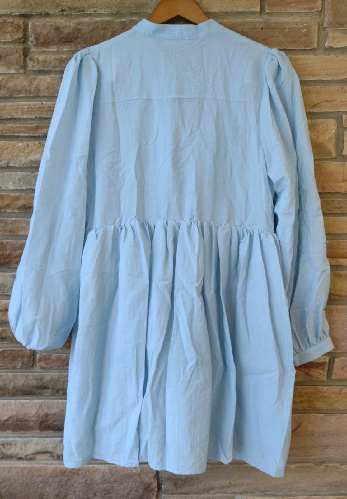 Ghospell  Kylie New With Tags NWT Light Blue Long Sleeve Dress MIDI Velvet Bow M