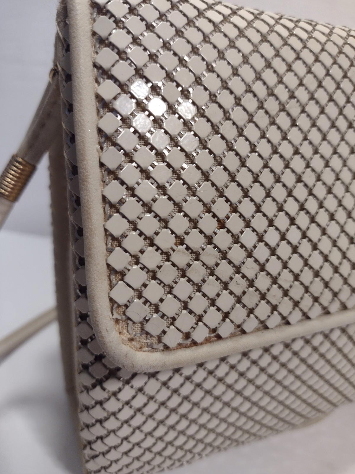 Vintage Whiting & Davis Mesh Clutch Shoulder Bag Beige Leather Hong Kong