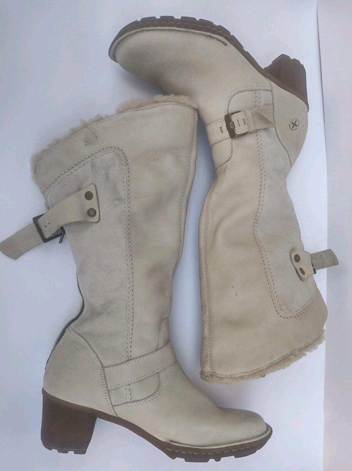 Dr Martens 11696 Tall Moto Engineer Shearling Boots Cream Leather US 10