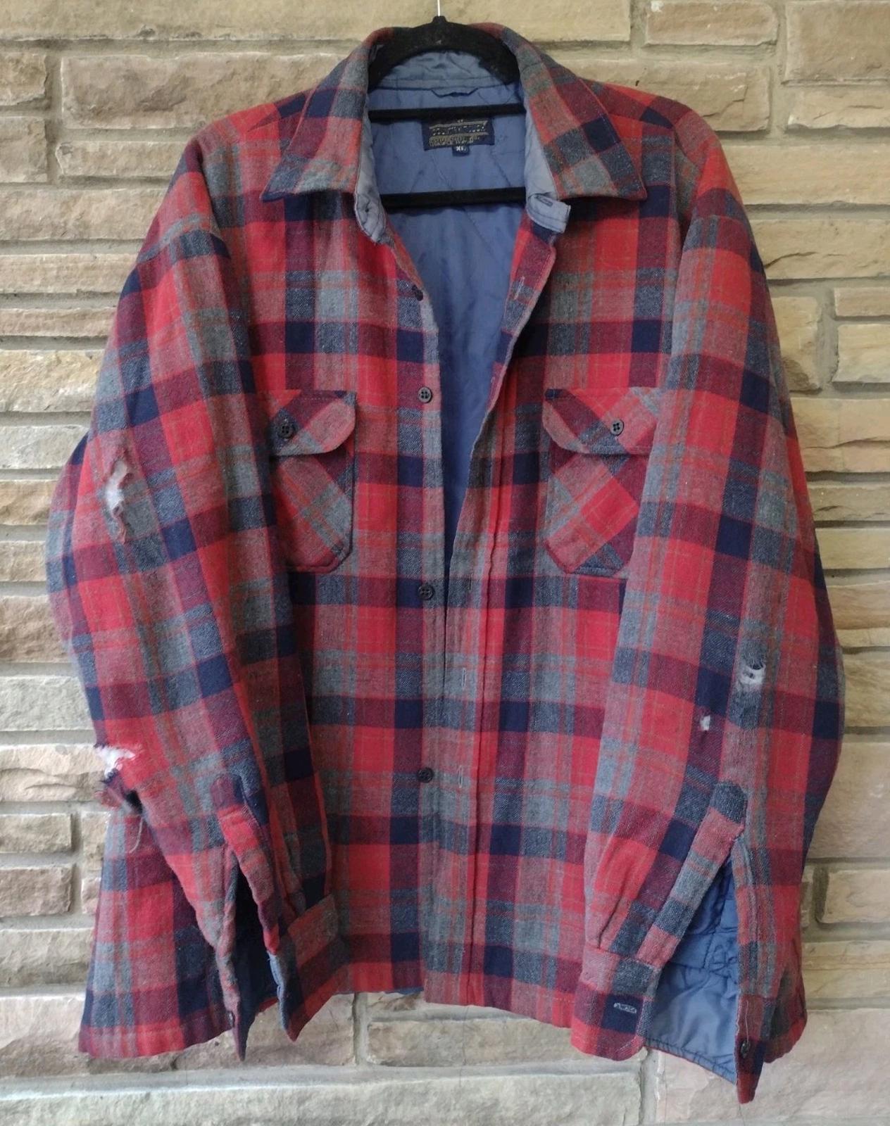 Vintage XL Plaid Wool Shacket Country Touch USA Made Worn Distressed Quilt Lined