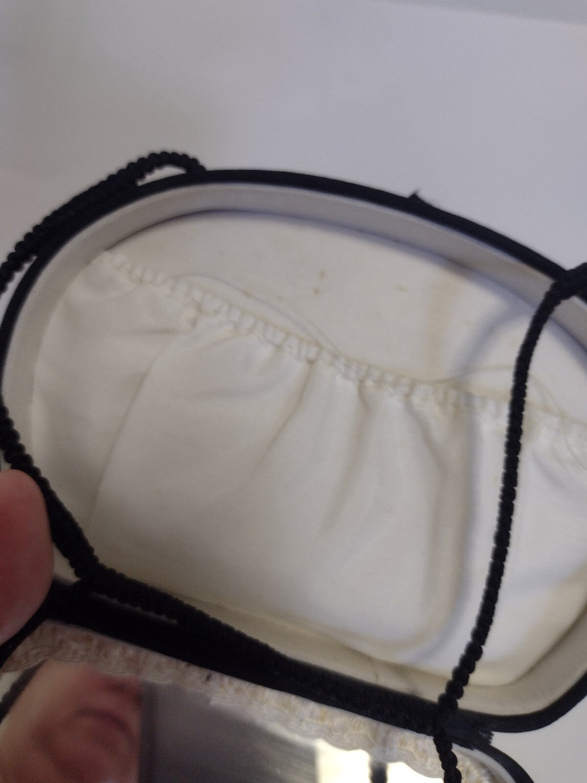 VTG 50s Black Satin Beaded Evening Bag Mirror Cocktail Formal Old Hollywood