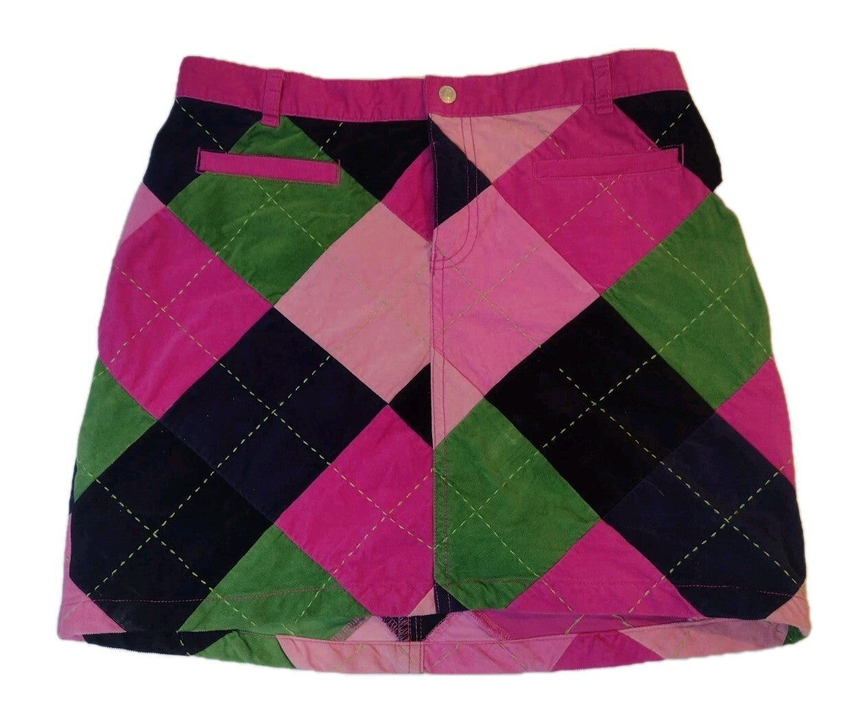 Lilly Pulitzer Velveteen Micro Mini Skirt Y2K Preppy Argyle Plaid Pink XS