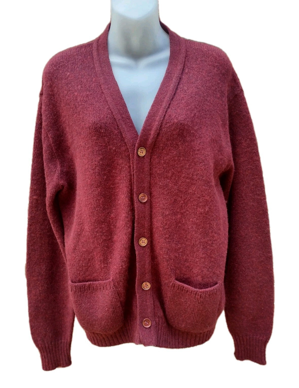 Jantzen Cardigan Sweater Mens L Vintage 80s Burgundy Wool Blend Grandpa USA