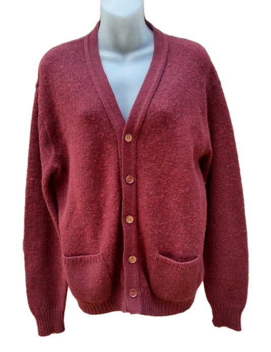 Jantzen Cardigan Sweater Mens L Vintage 80s Burgundy Wool Blend Grandpa USA