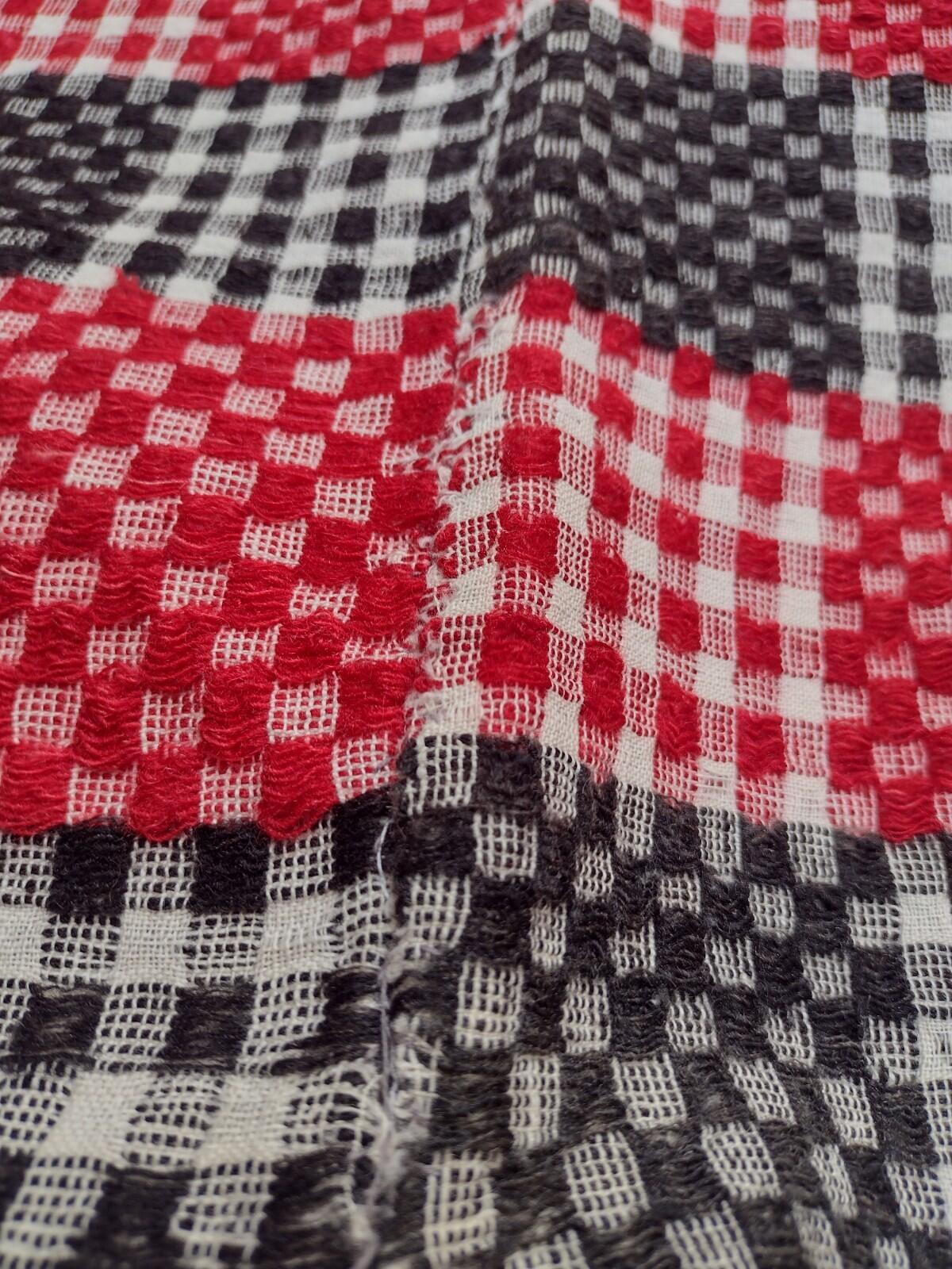 1930s Depression Wool Needlewoven Feed Sack Throw Blanket Red Black Folk 82x60