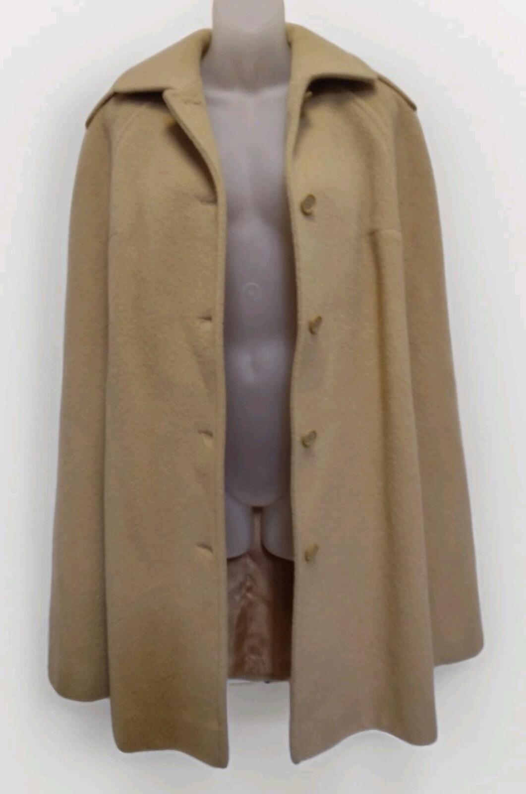 VTG 70s Pendleton 100% Virgin Wool Camel Cape Coat Arm Slits Satin Lined Sz 14