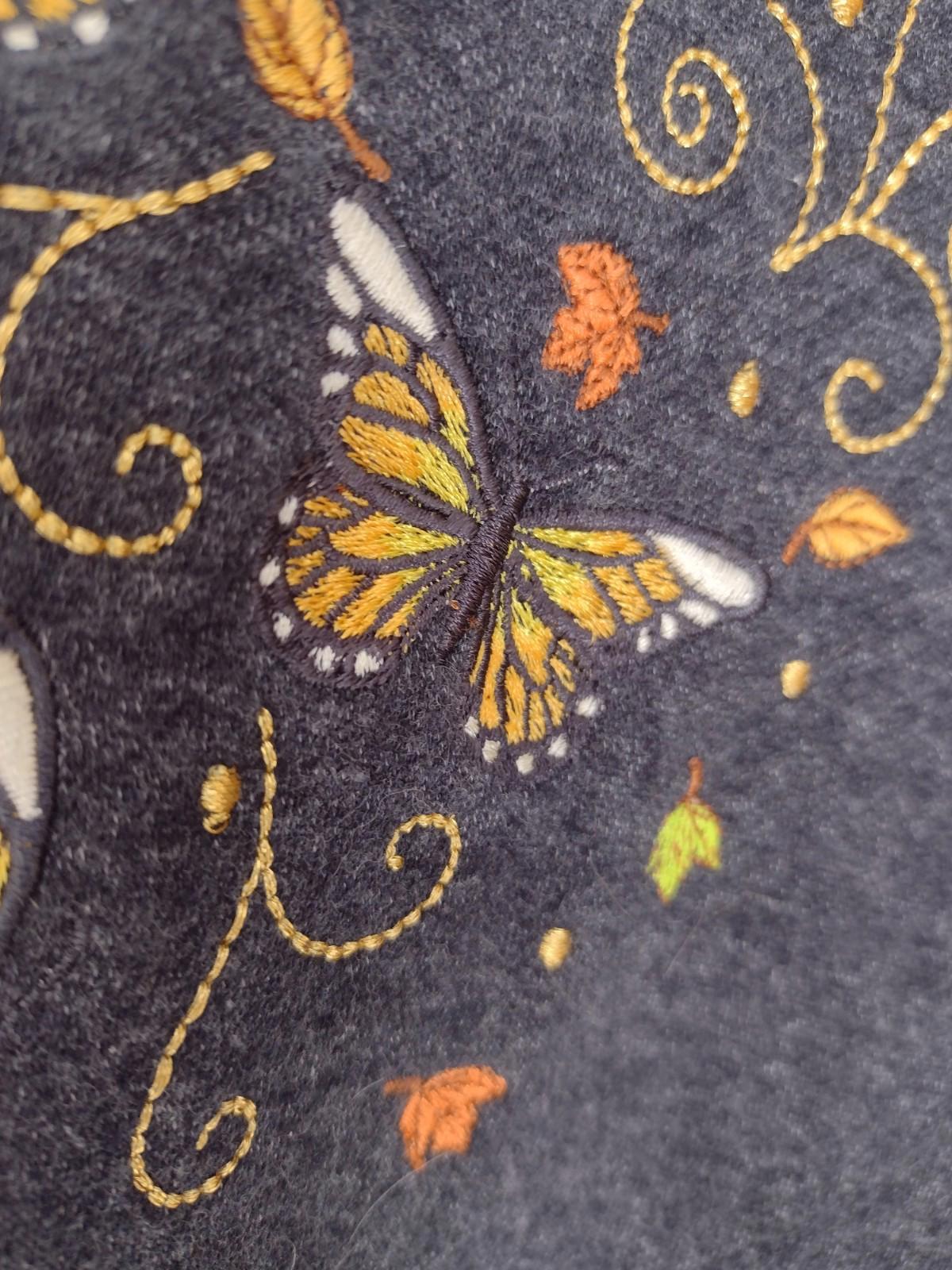 Vintage Speculation Sweatshirt PXL Embroidered Butterflies Leaves Scrolls Gray