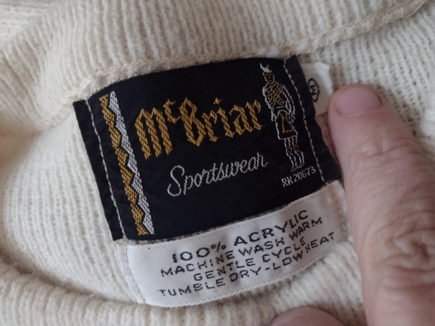 80s McBriar Fair Isle Sweater M Cream Rust Green Nordic Knit