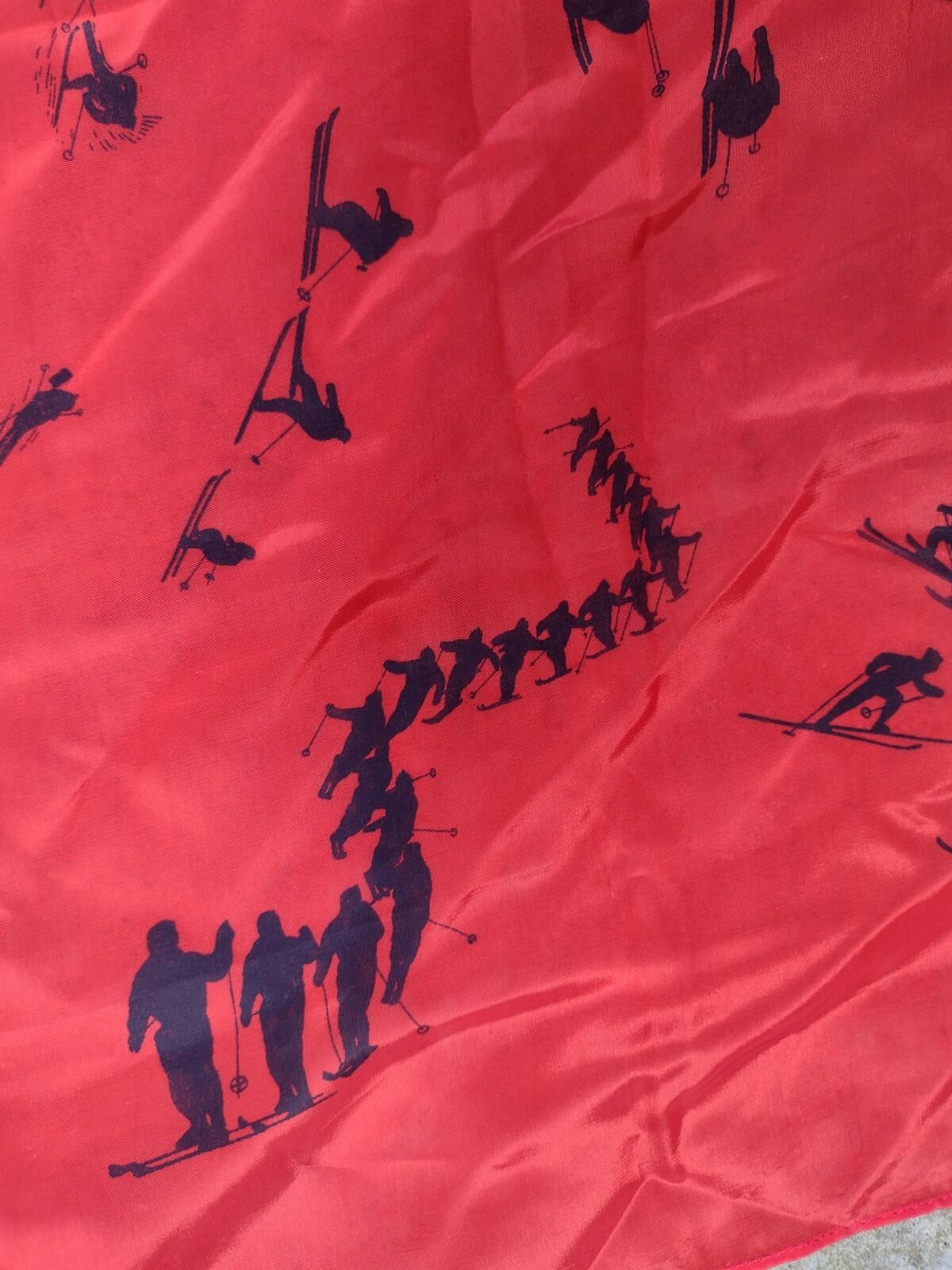 Vintage Schiheil Sporta Ski Scarf Red 1950s Alpine Winter Graphic Retro Lodge