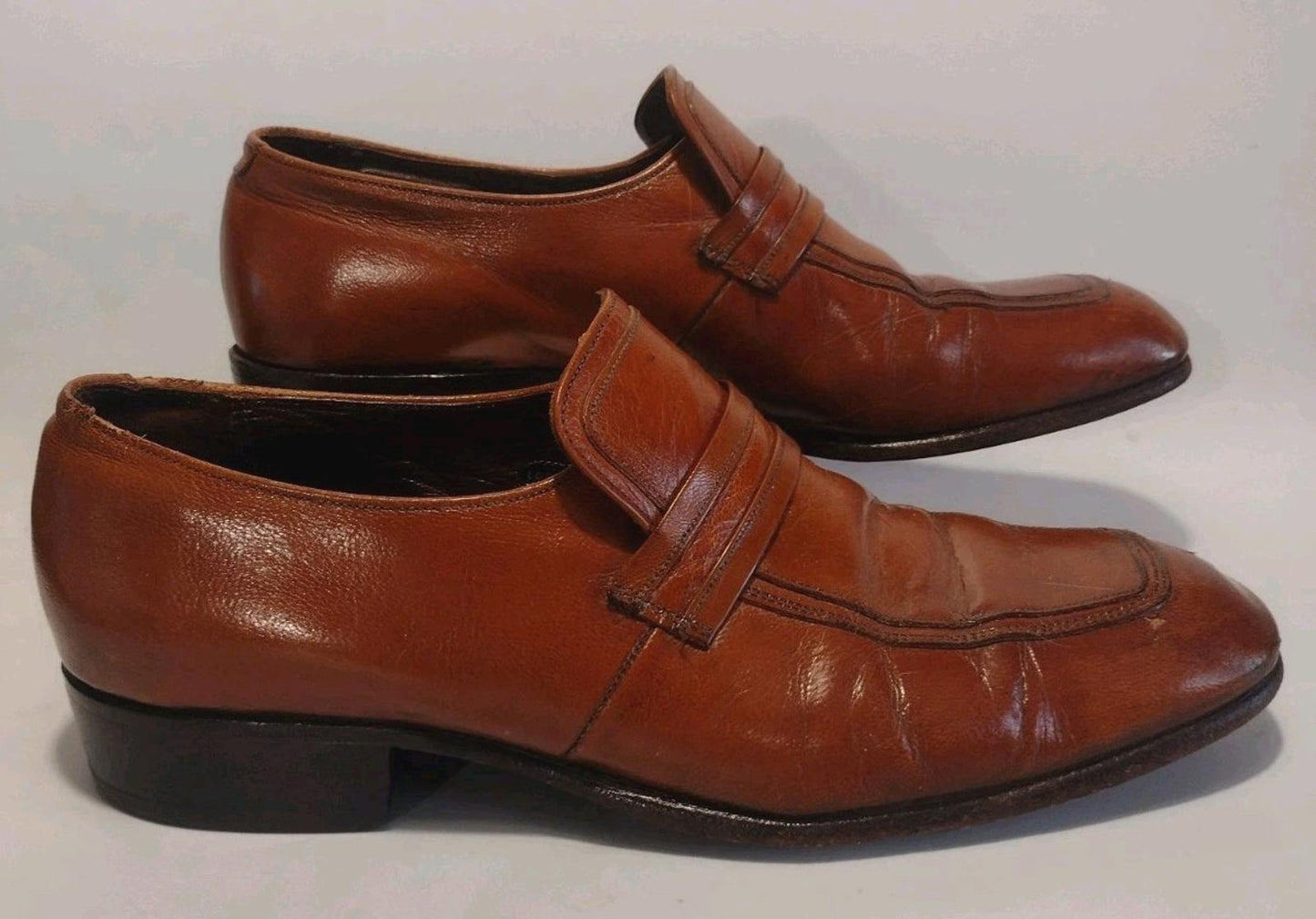 Vintage Florsheim Medallion Monk Strap Shoes 8.5C Brown Patina Leather USA 70s
