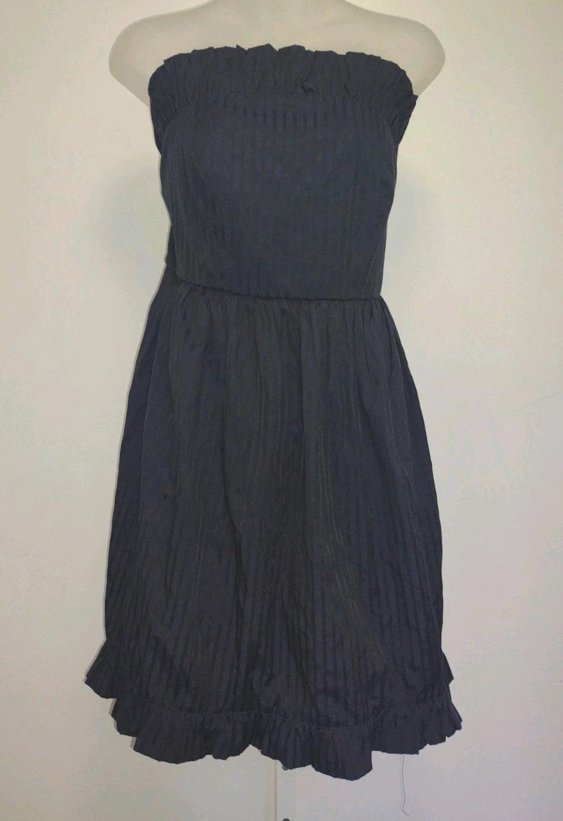 Red Camel Navy Blue And Black Stripe Wild West Style Ruffled Dress Strapless L