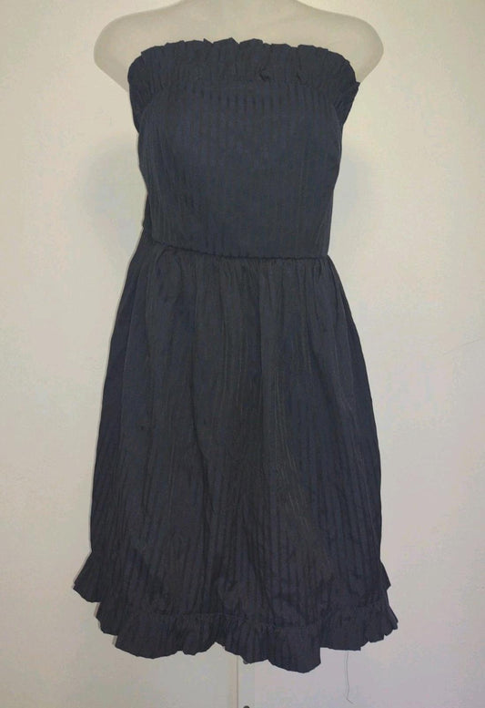 Red Camel Navy Blue And Black Stripe Wild West Style Ruffled Dress Strapless L