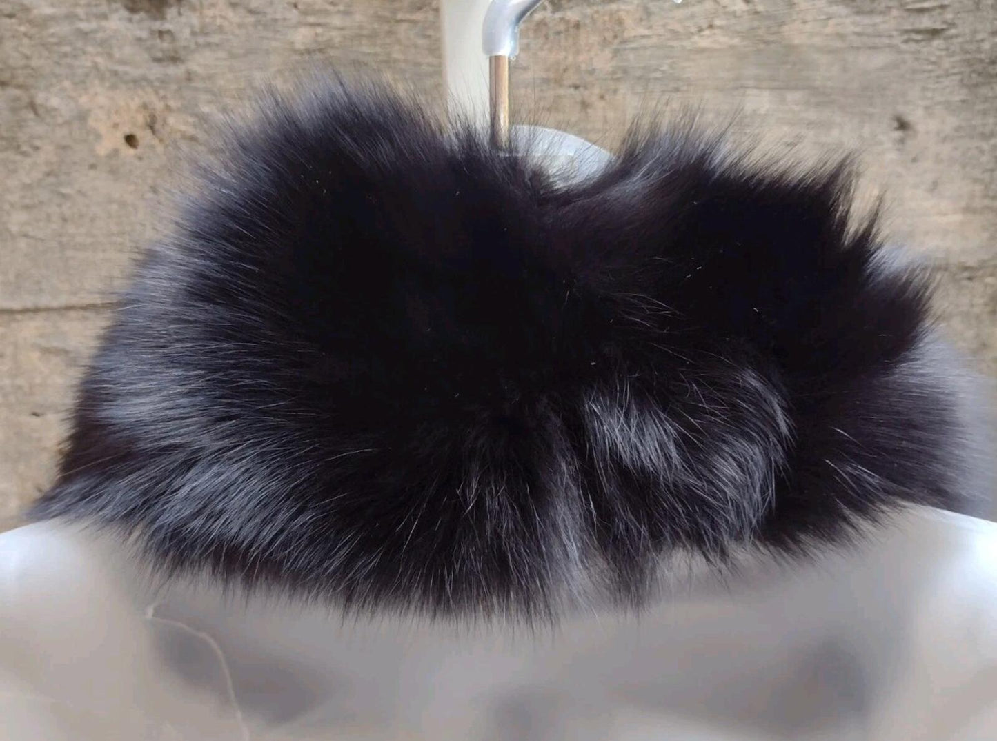 Vintage Bloomingdale’s Fox Fur Collar Black Satin Ribbon Tie Luxe Wrap NWOT