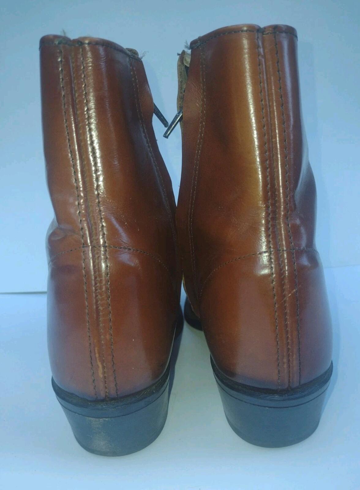 Wrangler Western Ankle Boots USA Vintage 60s Leather Zip Cuban Heel 7D