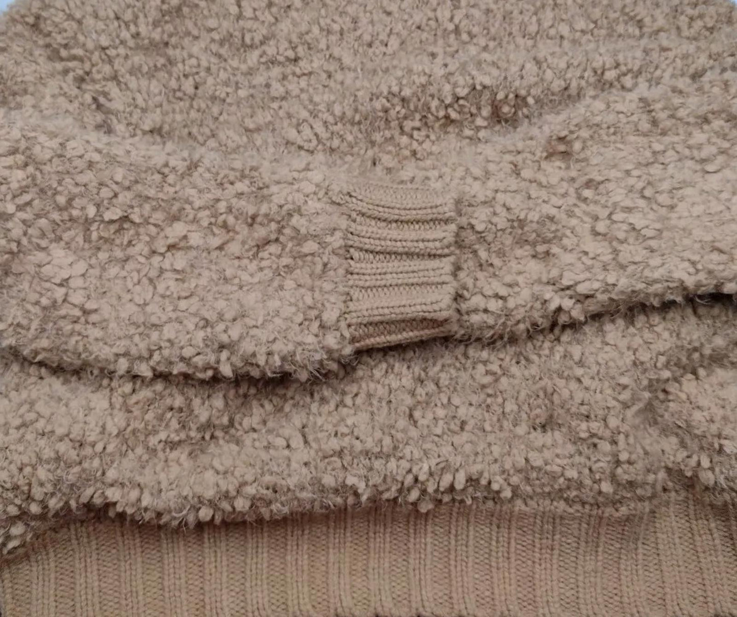 Express Teddy Bear Sweater Tan Mock Neck Soft Cozy Sweater Size S