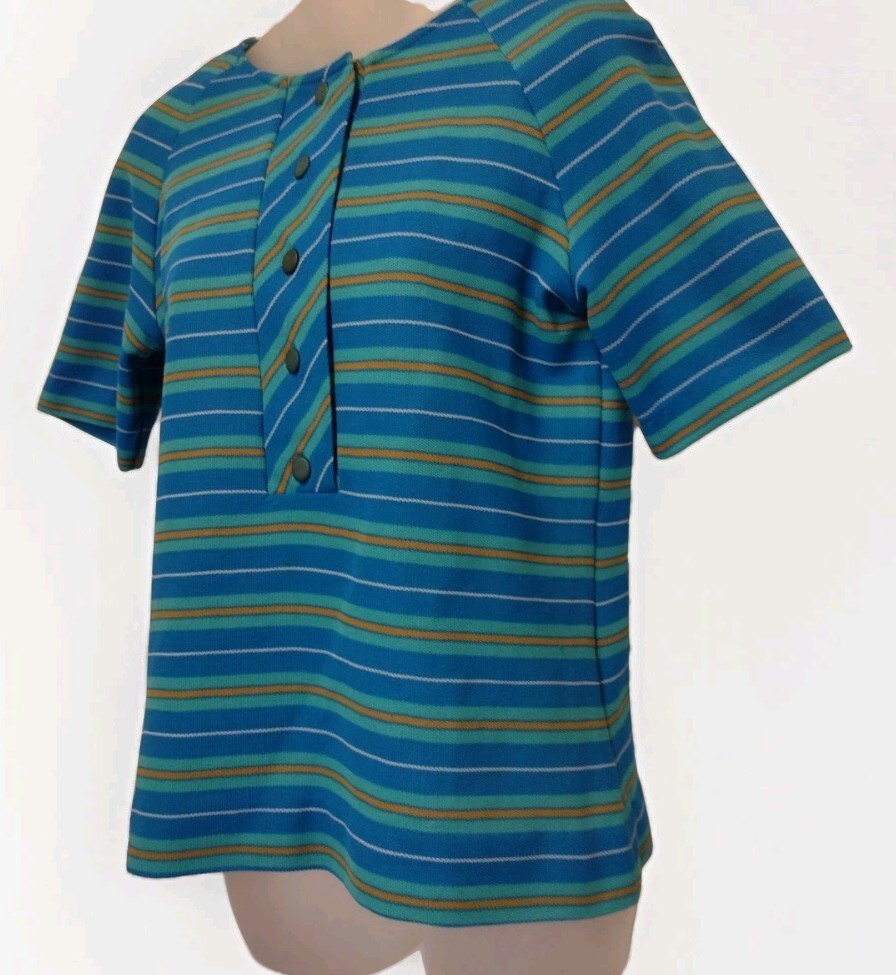Vintage 60s Jantzen Striped Knit Top USA Mod Preppy Retro Nautical Blue Medium M