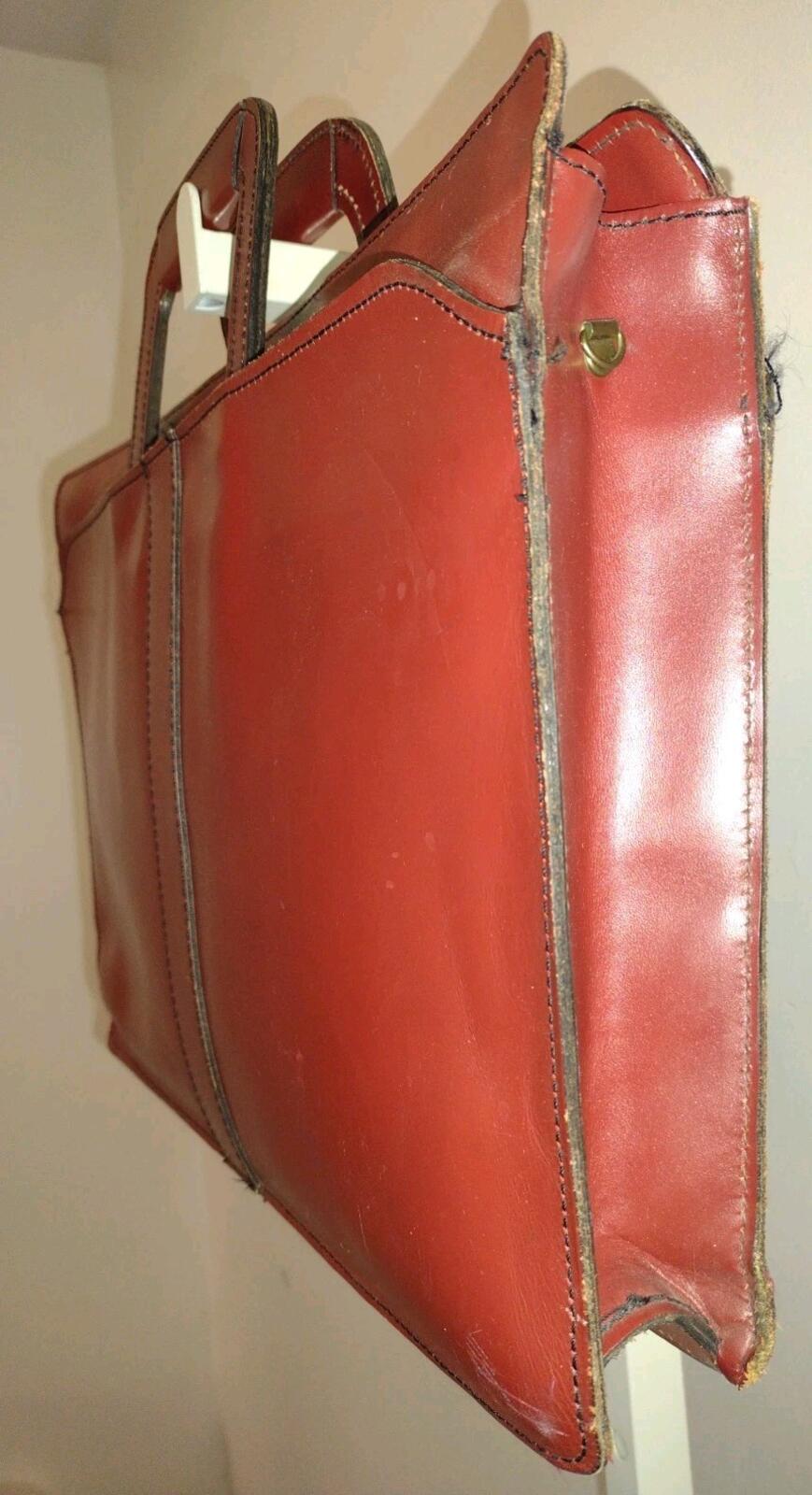 Vintage 70s Oxblood Leather Briefcase 17x11x3 Brass C&C Zip Slide Handles