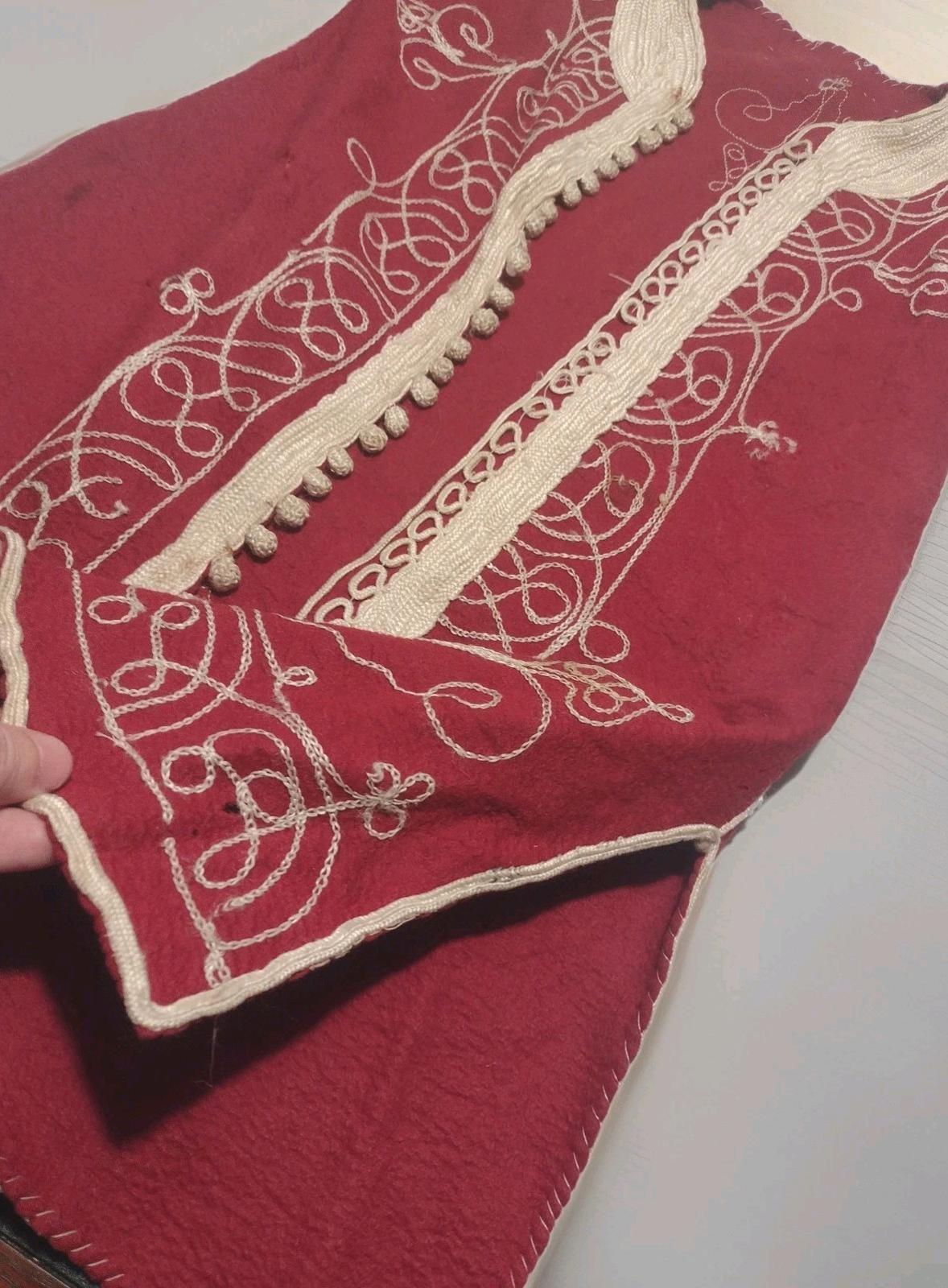 Antique Central Asian Child Chapan – Hand-Embroidered Felted Red Wool Robe