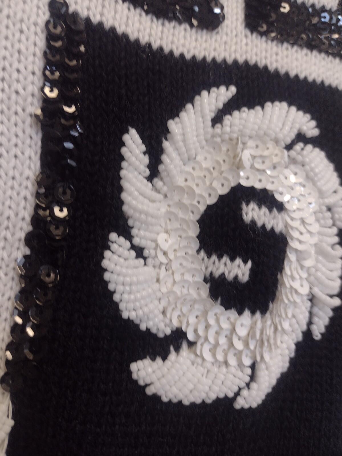 1991 IB Diffusion Black White Geometric Beaded Sequin Sweater M Ramie Cotton