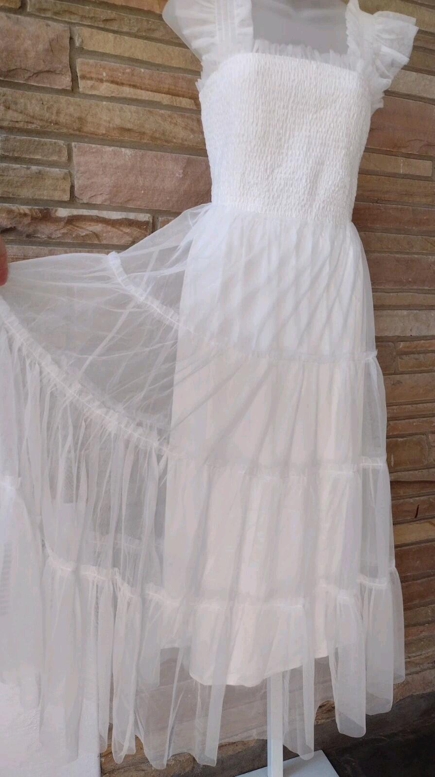 Baltic Born Emma Smocked Tulle Dress White 1XL Tiered Ruffle Lined Excellent