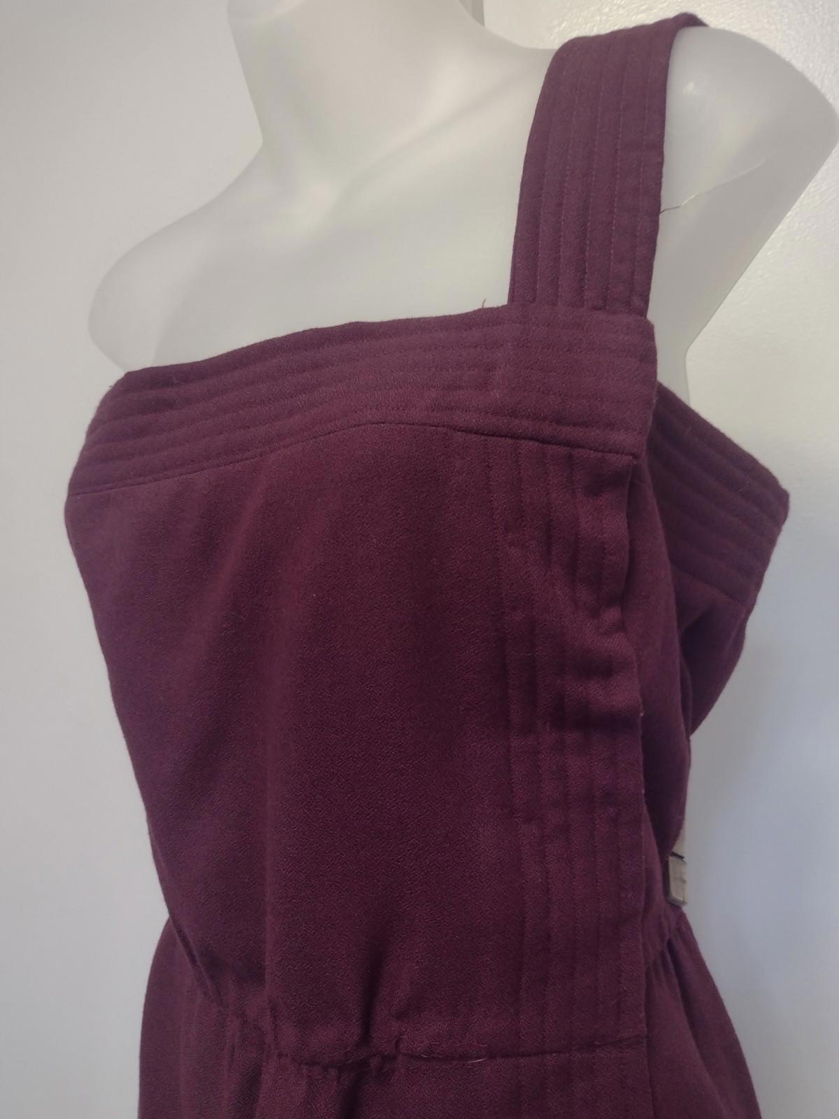 Vintage 60s Eggplant Wool Evening Coat & One‑Shoulder Gown Set w/ Mink Cuffs M